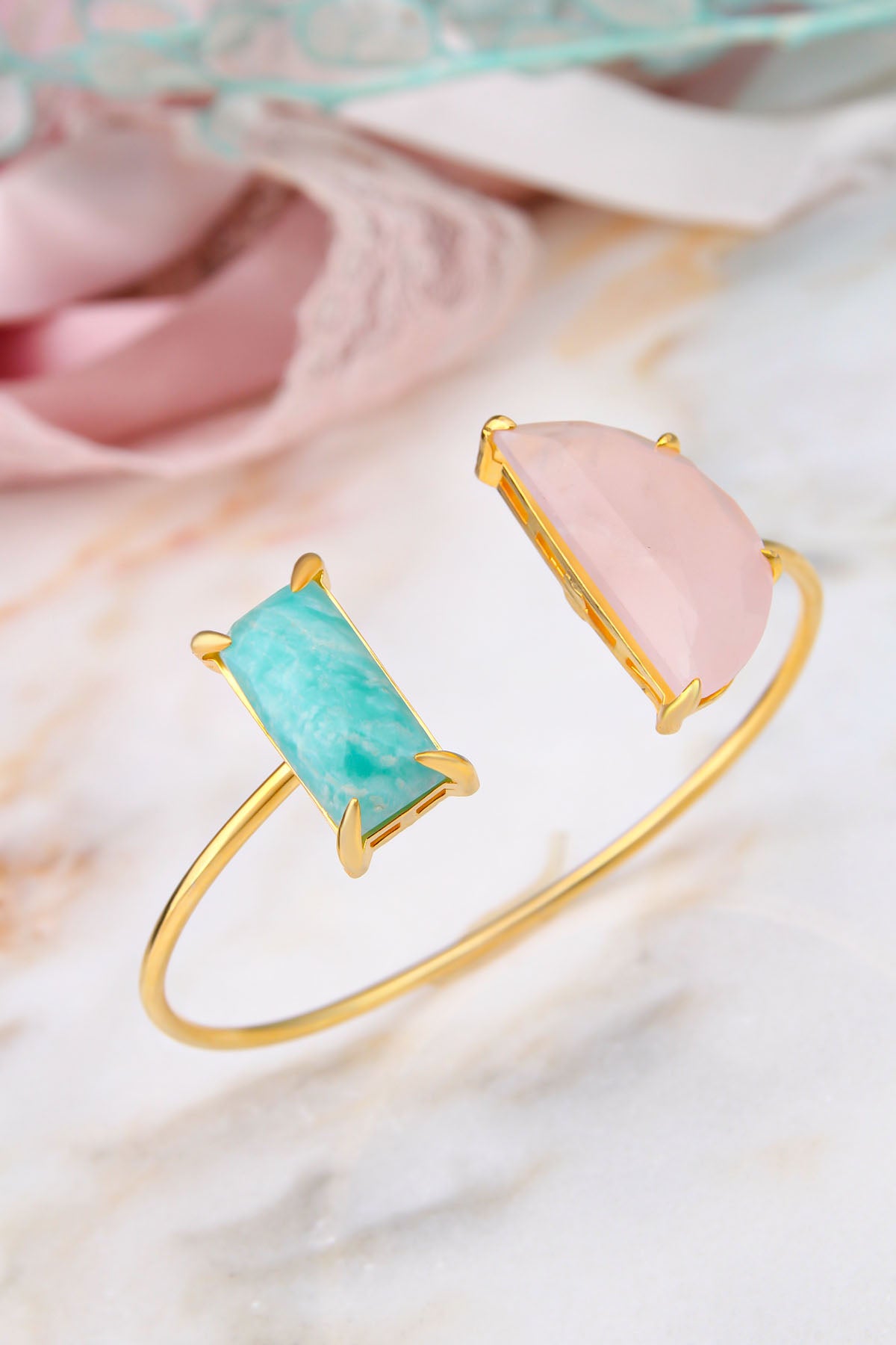 Amazonite & Pink Quartz Bracelets