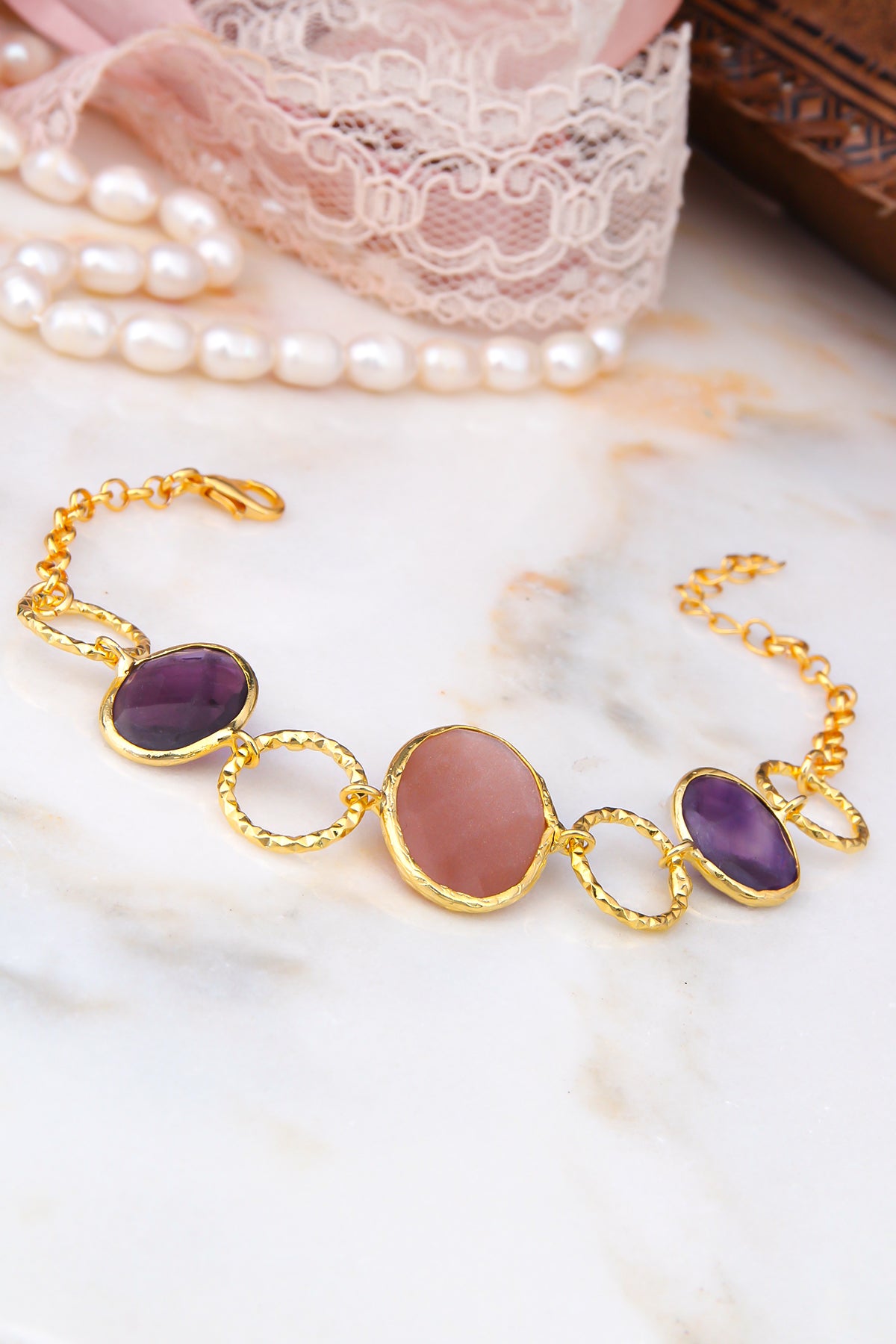 Amethyst & Sun Stone Bracelets