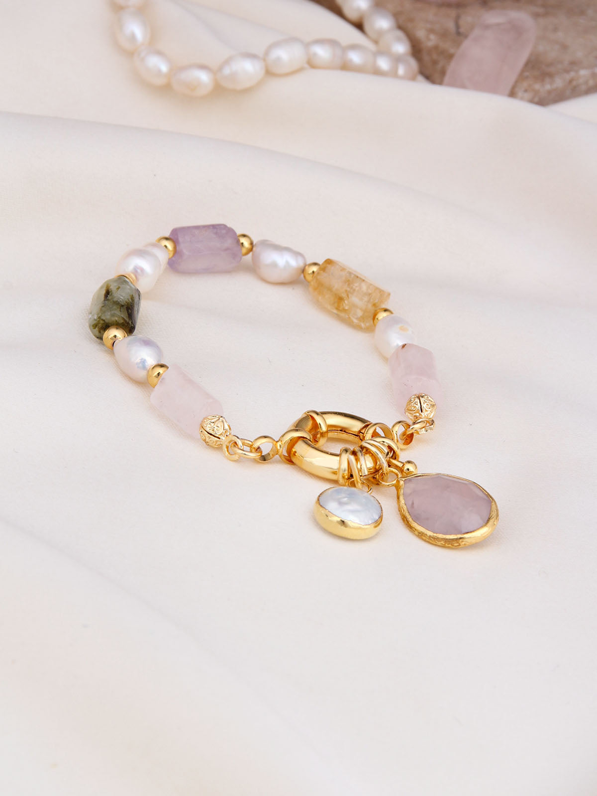 Pink Quartz & Pearl Bracelet