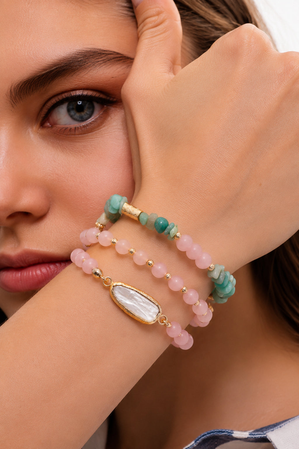 Pink Quartz & Pearl Bracelet