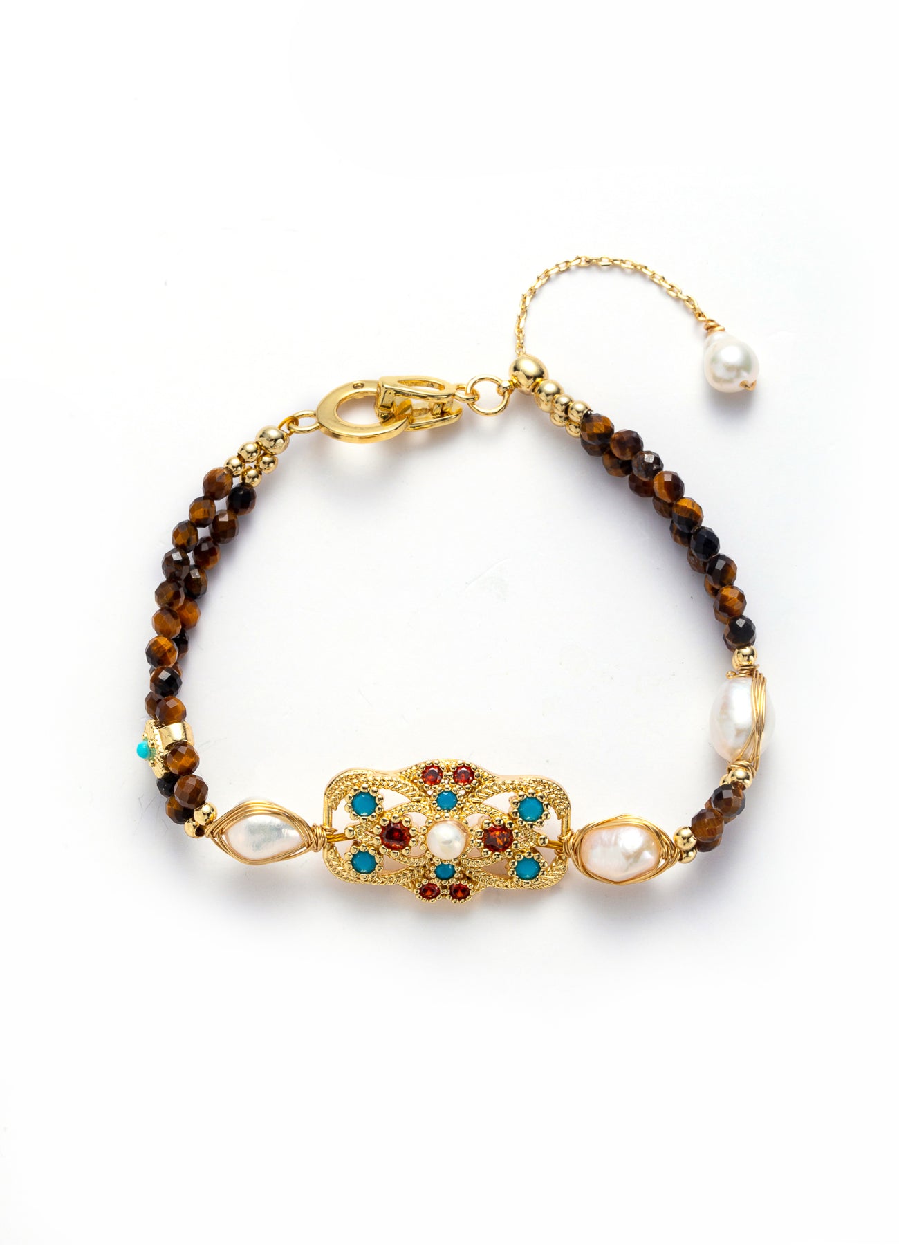 Tiger Eyes & Pearl Bracelet