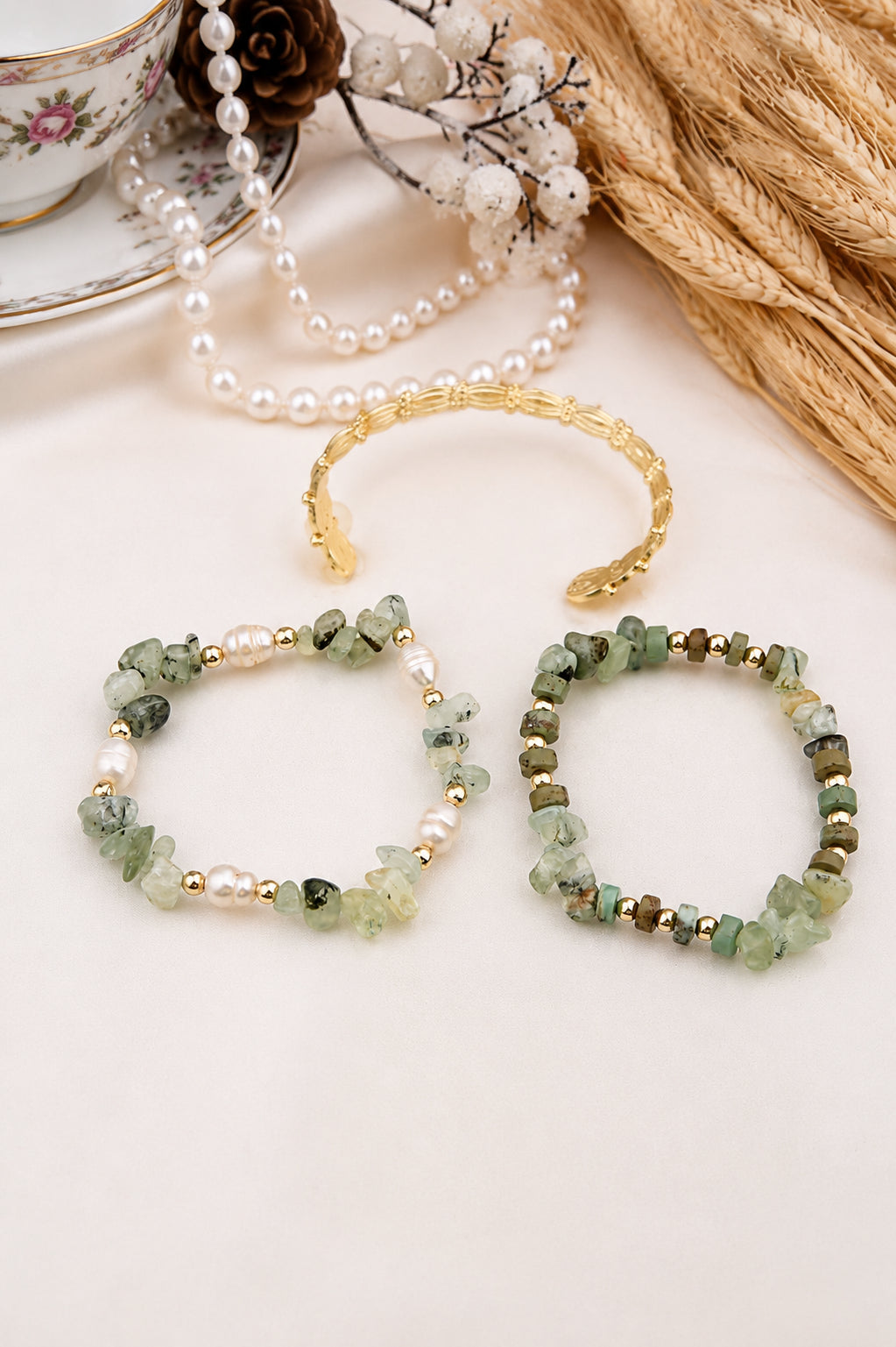 Prehnite & Pearl Bracelet