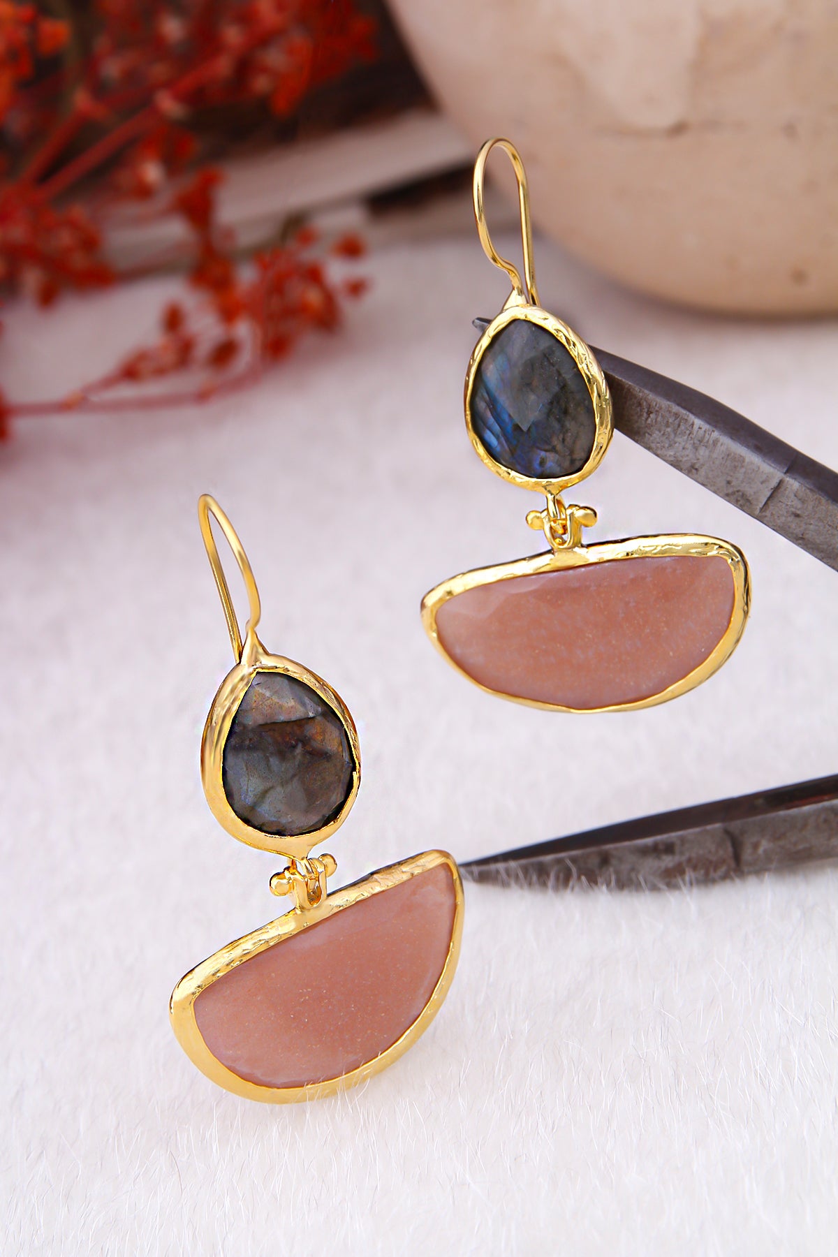 Labradorite & Sun Stone Boucles d'oreilles