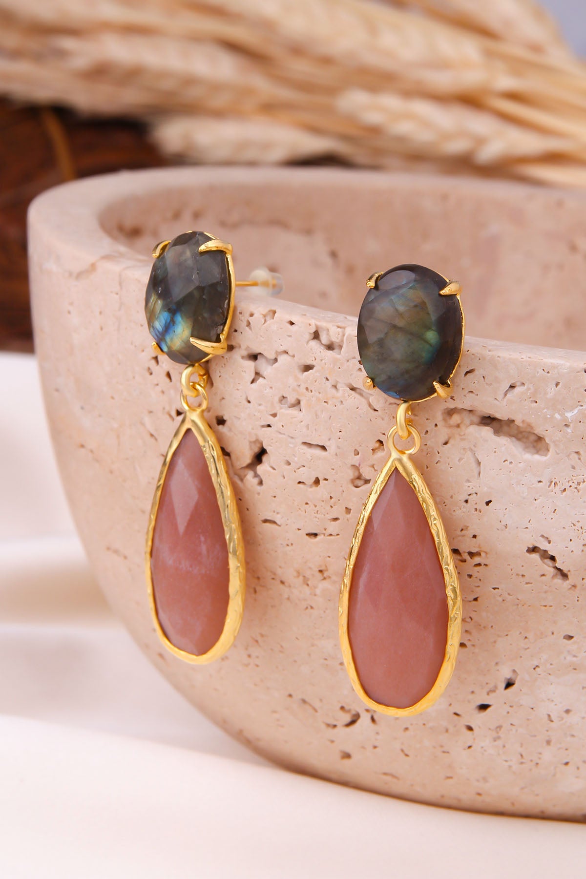 Sun Stone & Labradorite Boucles d'oreilles