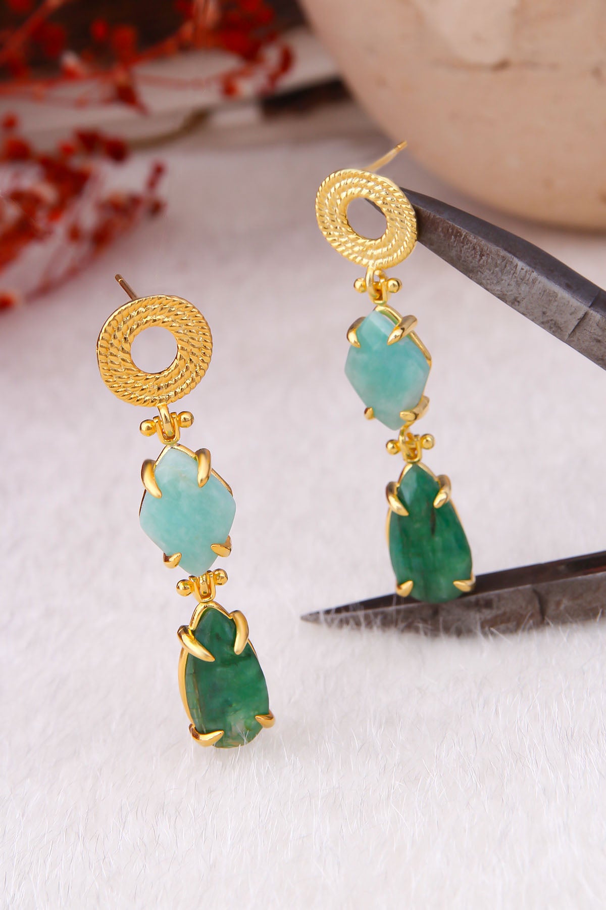 Amazonite & Agate Boucles d'oreilles