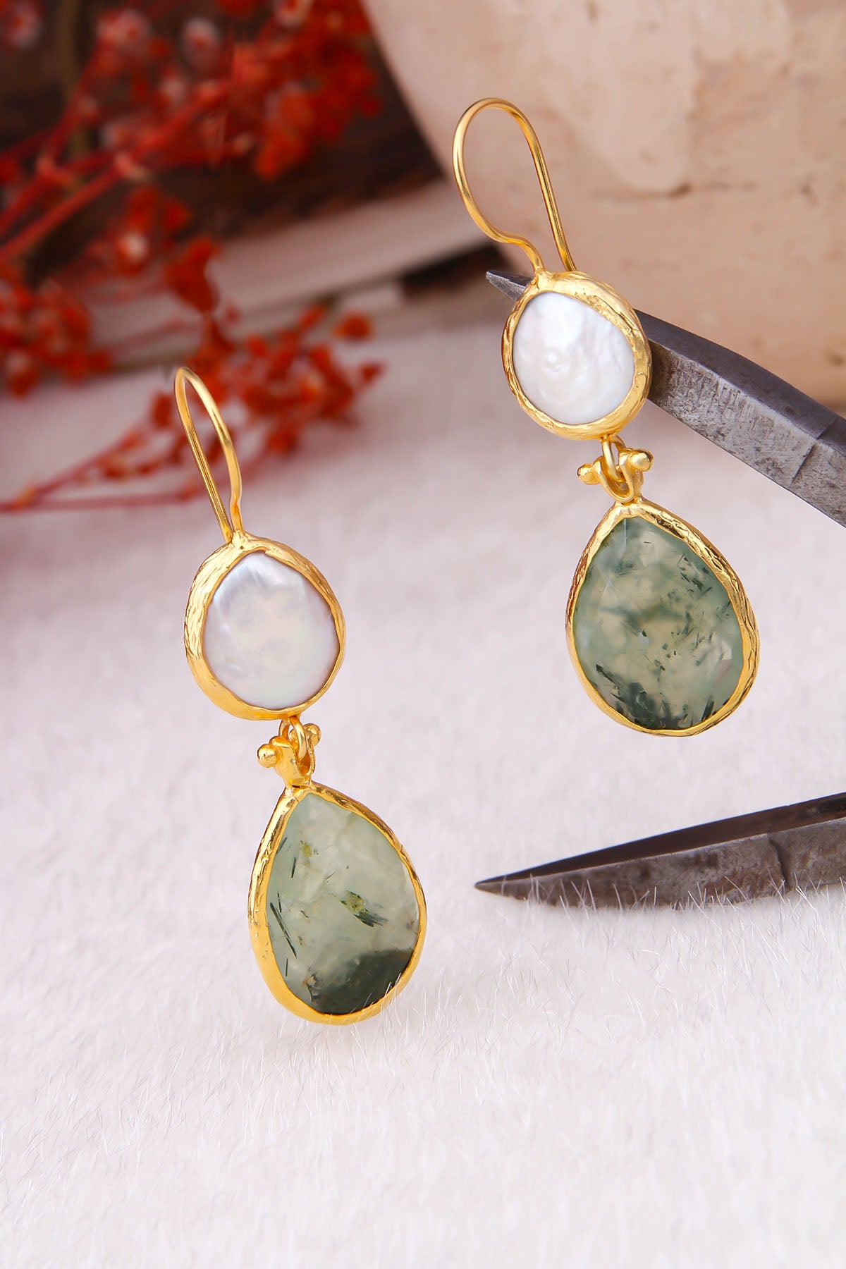 Pearl & Prehnite Boucles d'oreilles