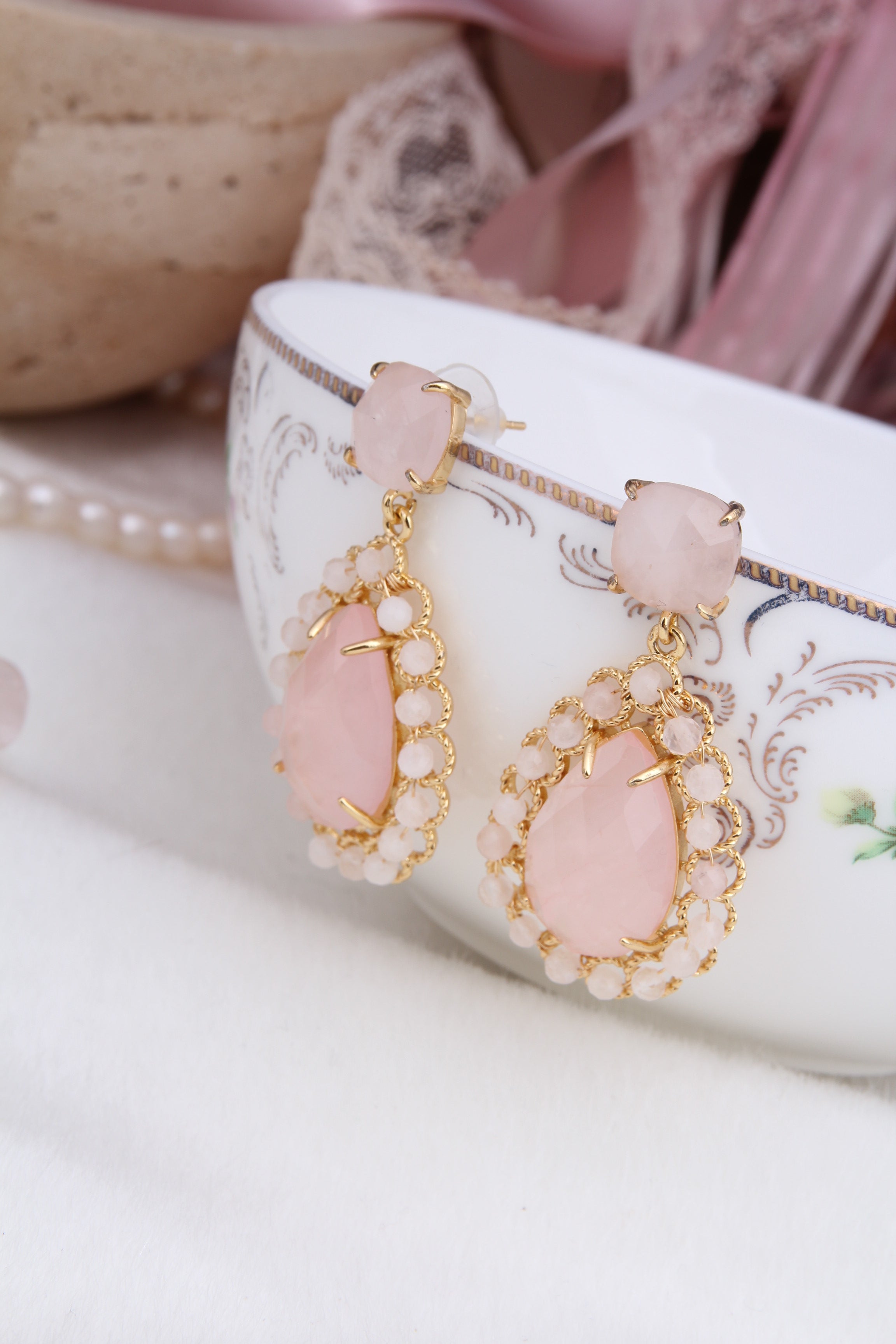 Pink Quartz Boucles d'oreilles