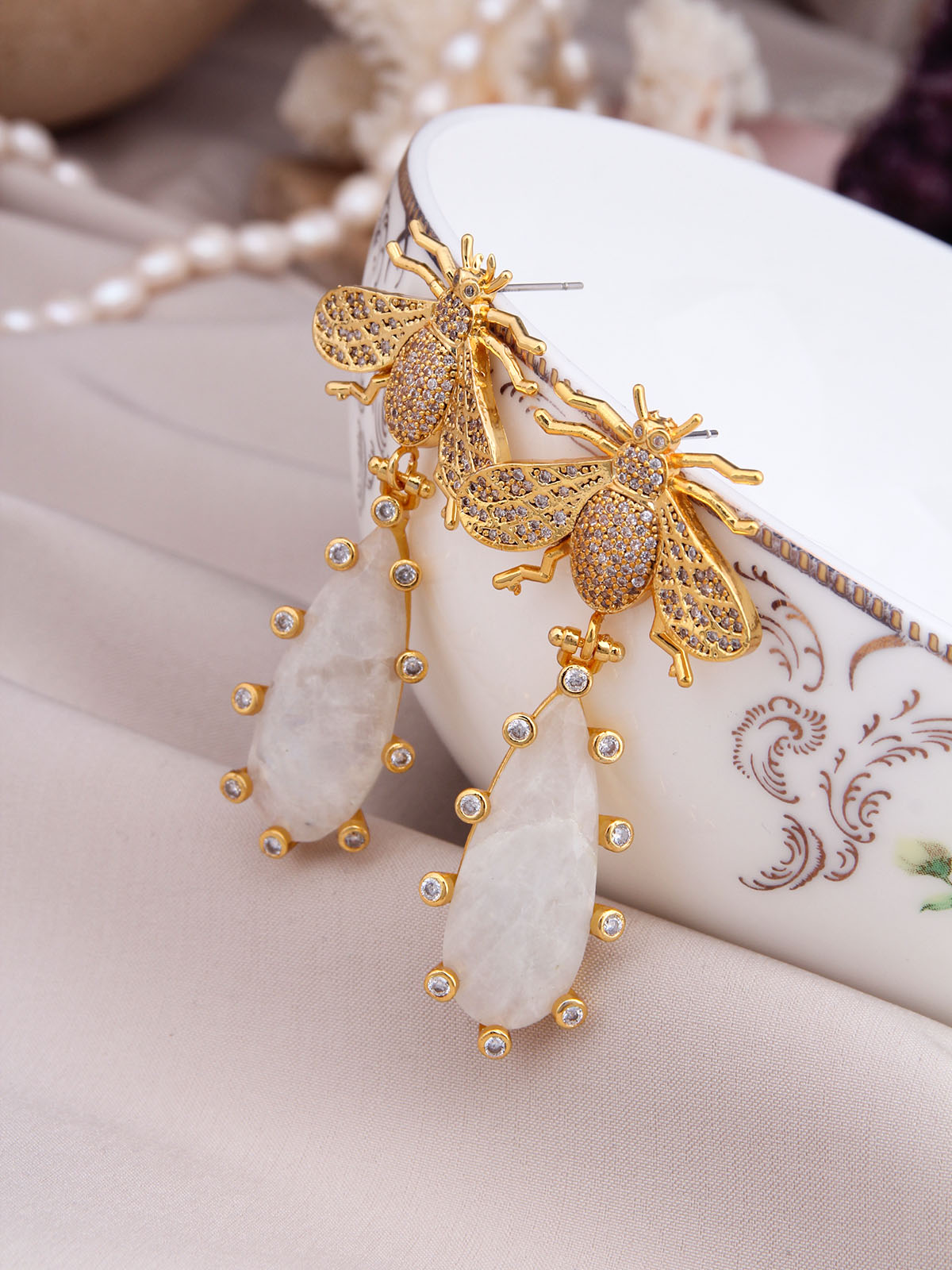 Moonstone & Zircon Boucles d'oreilles