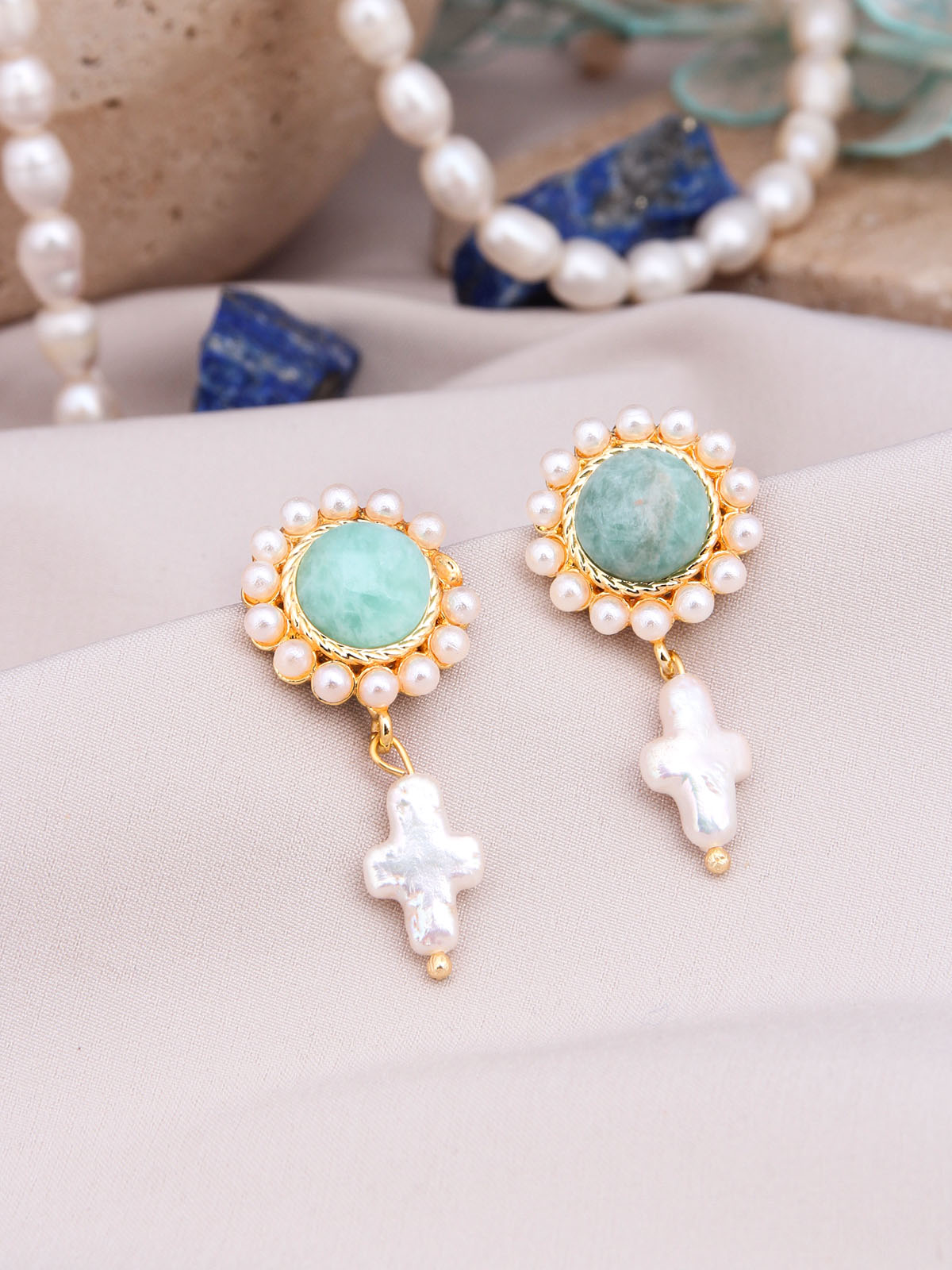 Amazonite & Pearl Boucles d'oreilles