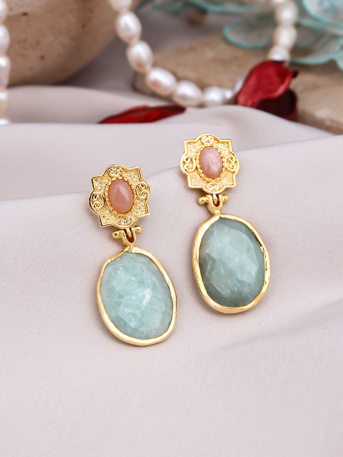 Amazonie & Pink Quartz Boucles d'oreilles