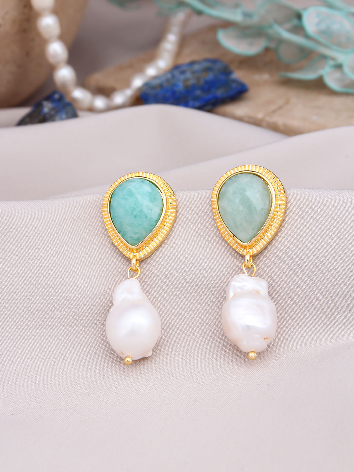 Amazonite & Pearl Boucles d'oreilles