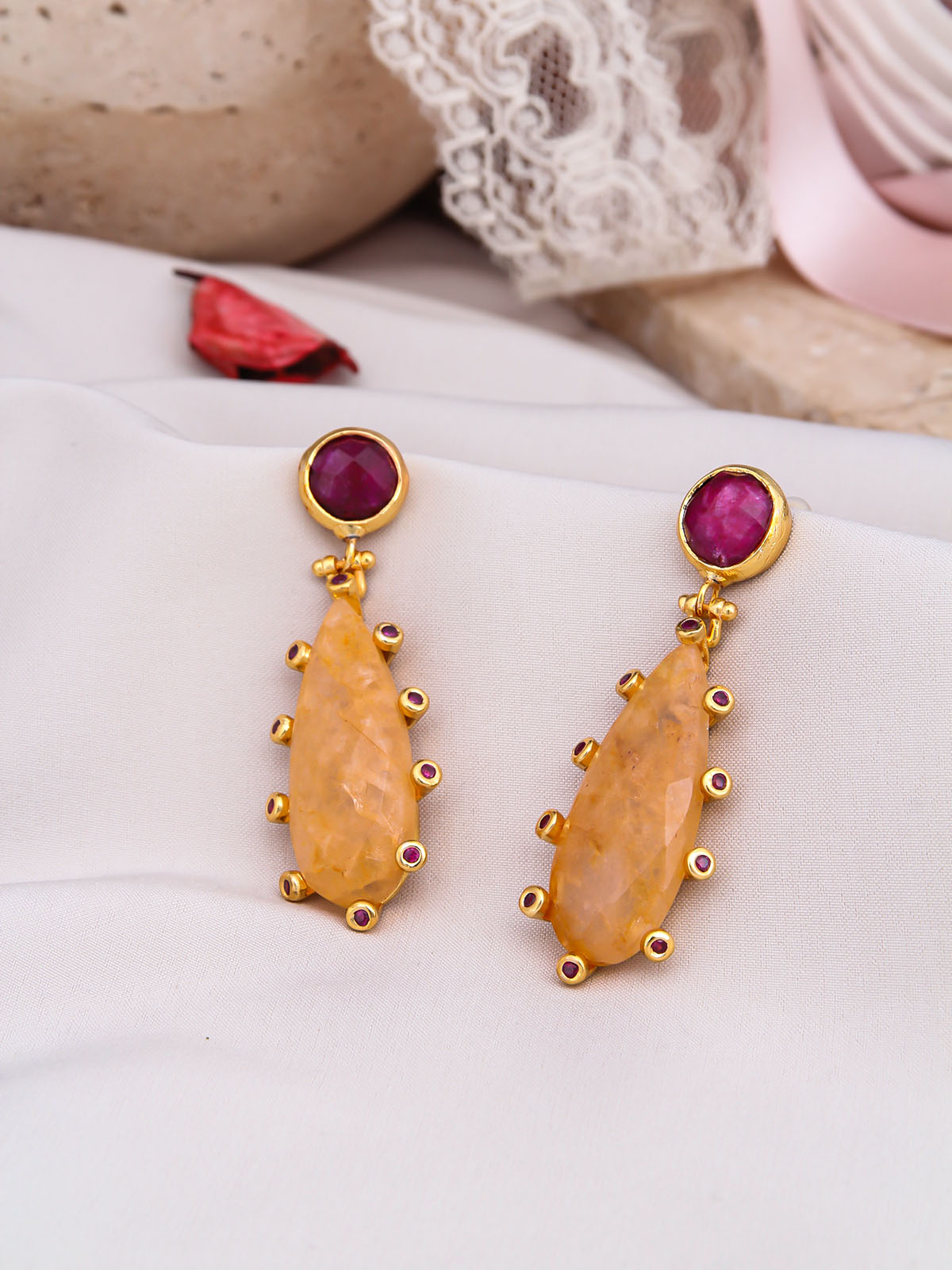 Citrine & Rodanhite Boucles d'oreilles