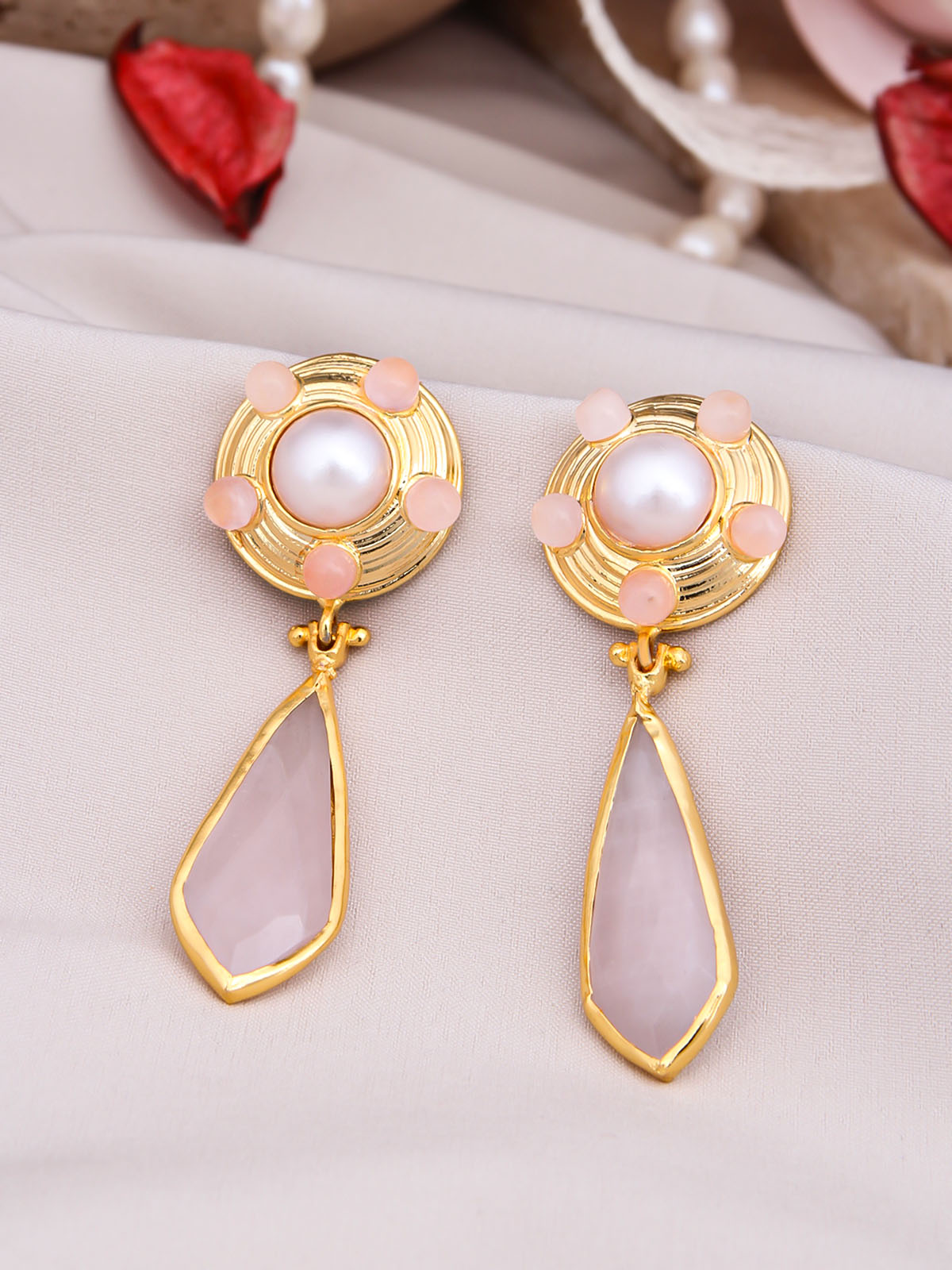 Pearl & Pink Quartz Boucles d'oreilles