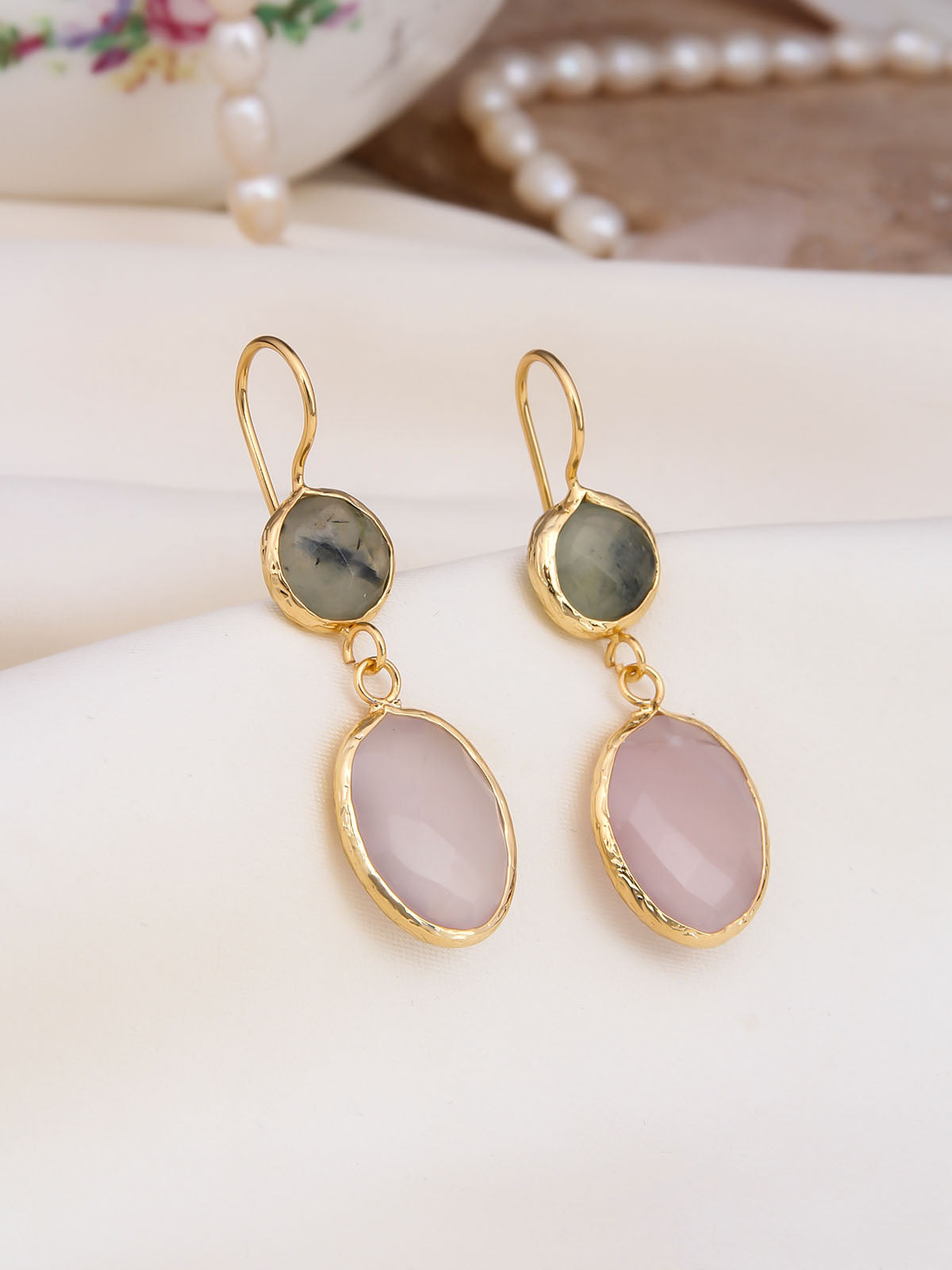 Pink Quartz & Prinhite Earring