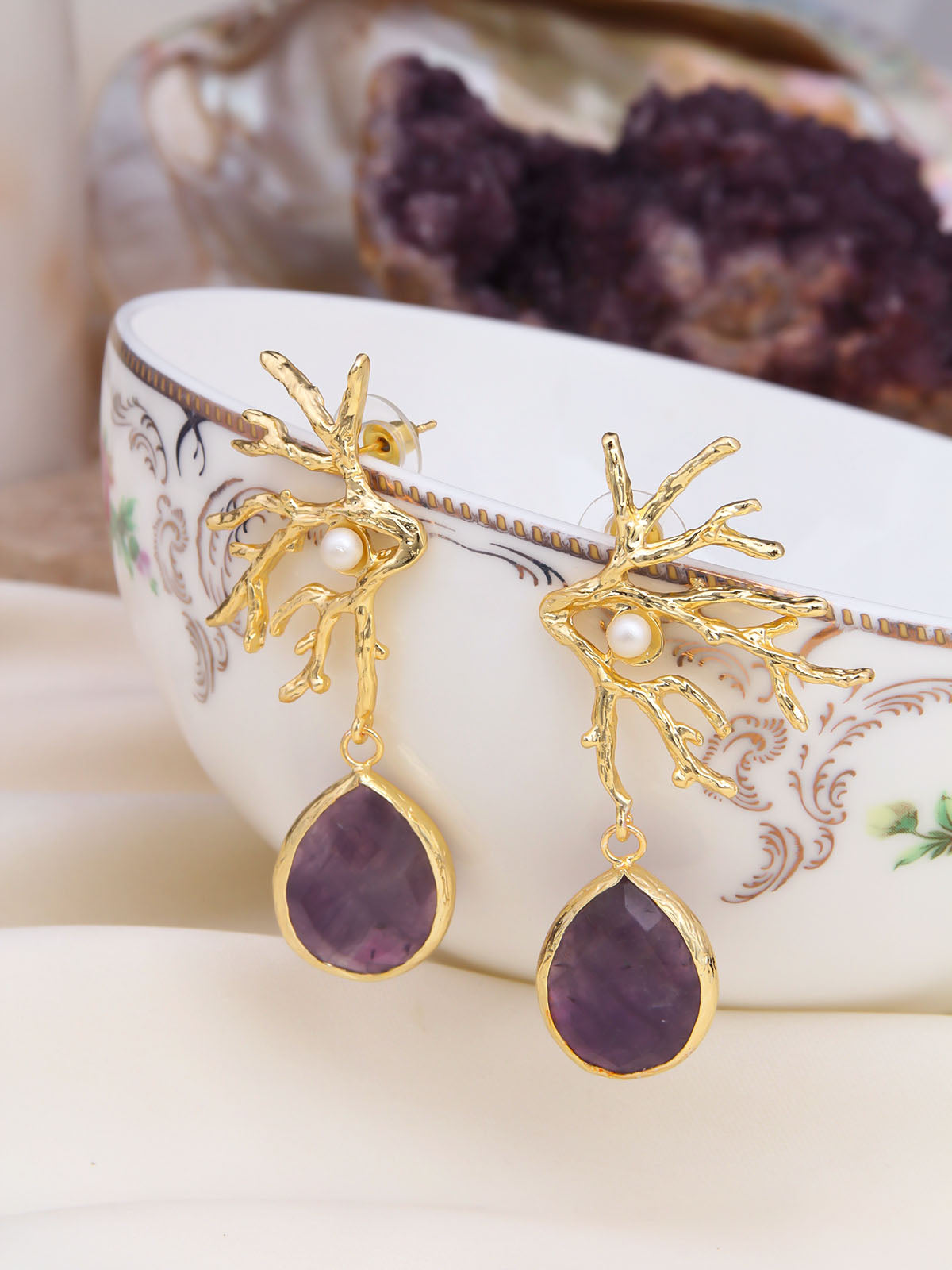 Amethyst & Pearl Boucles d'oreilles