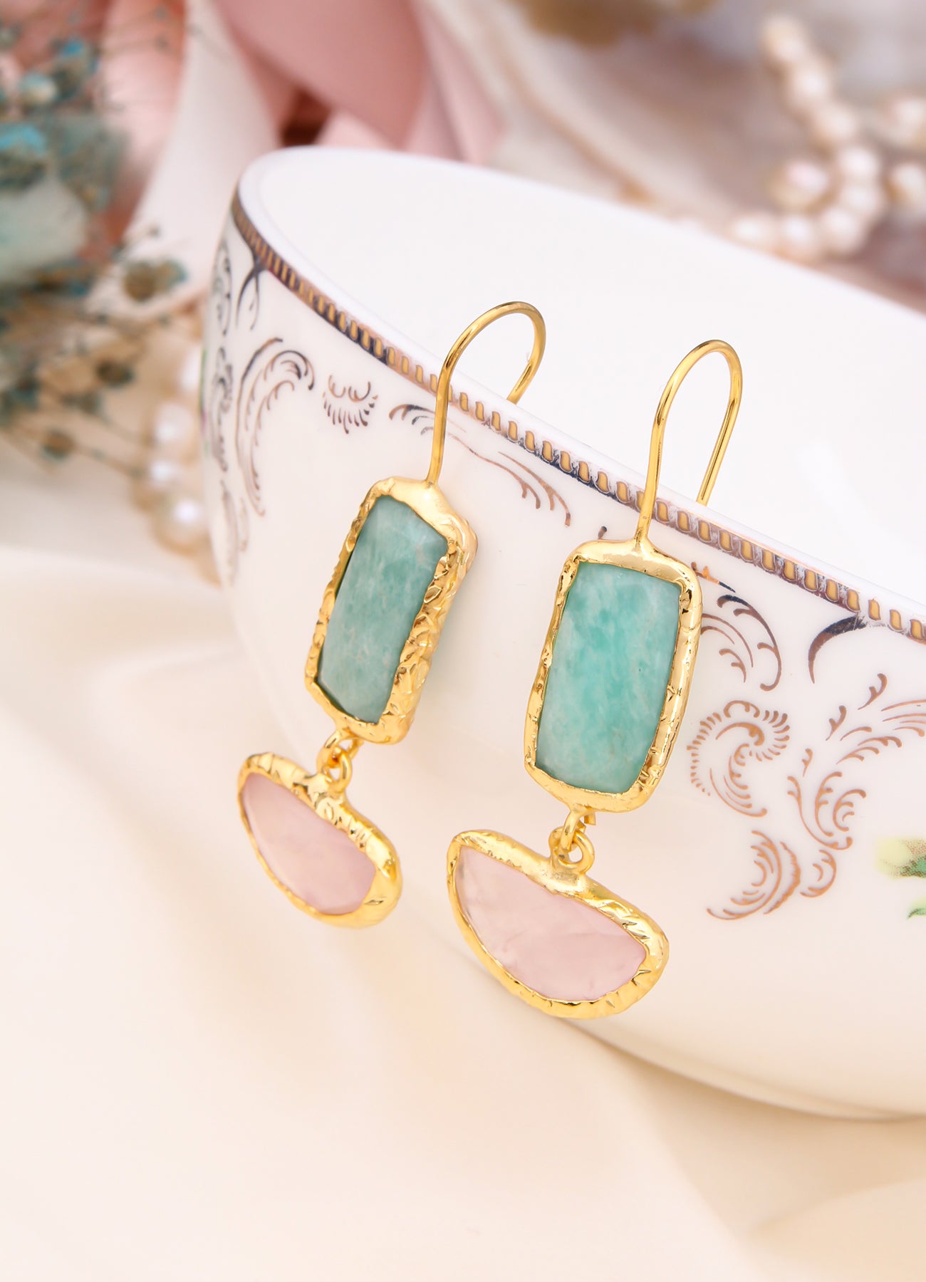 Turquoise & Pink Quartz Earring
