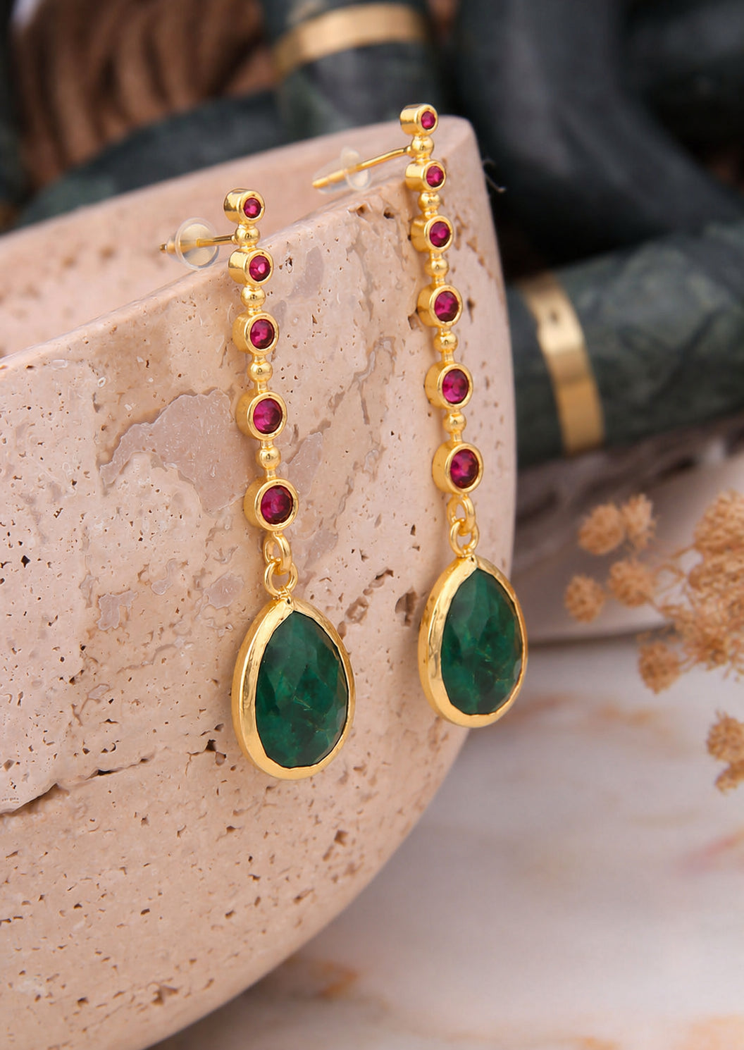 Root Emerald & Zircon Earring