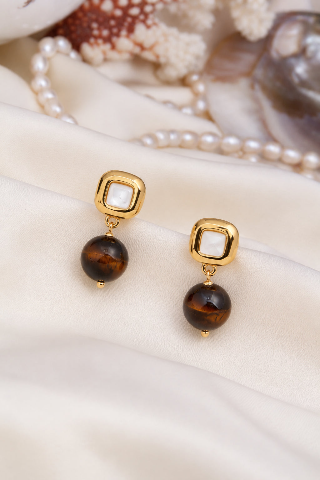 Tiger Eyes & Nacre Earring