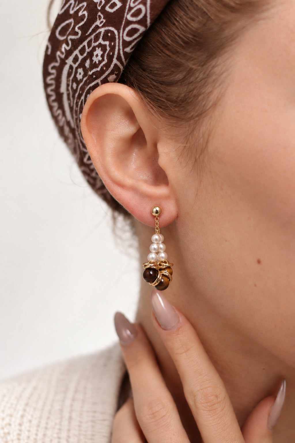 Tiger Eyes & Majorca Pearl Earring