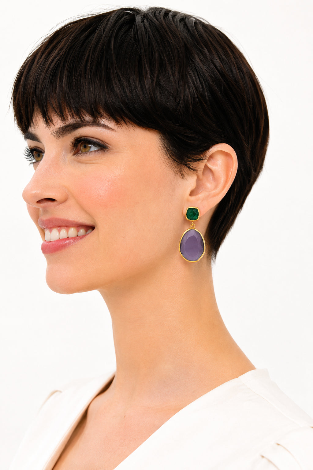 Root Emeral & Cat Eyes Earring