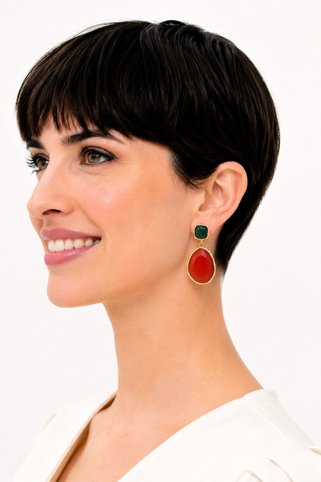 Root Emeral & Cat Eyes Earring