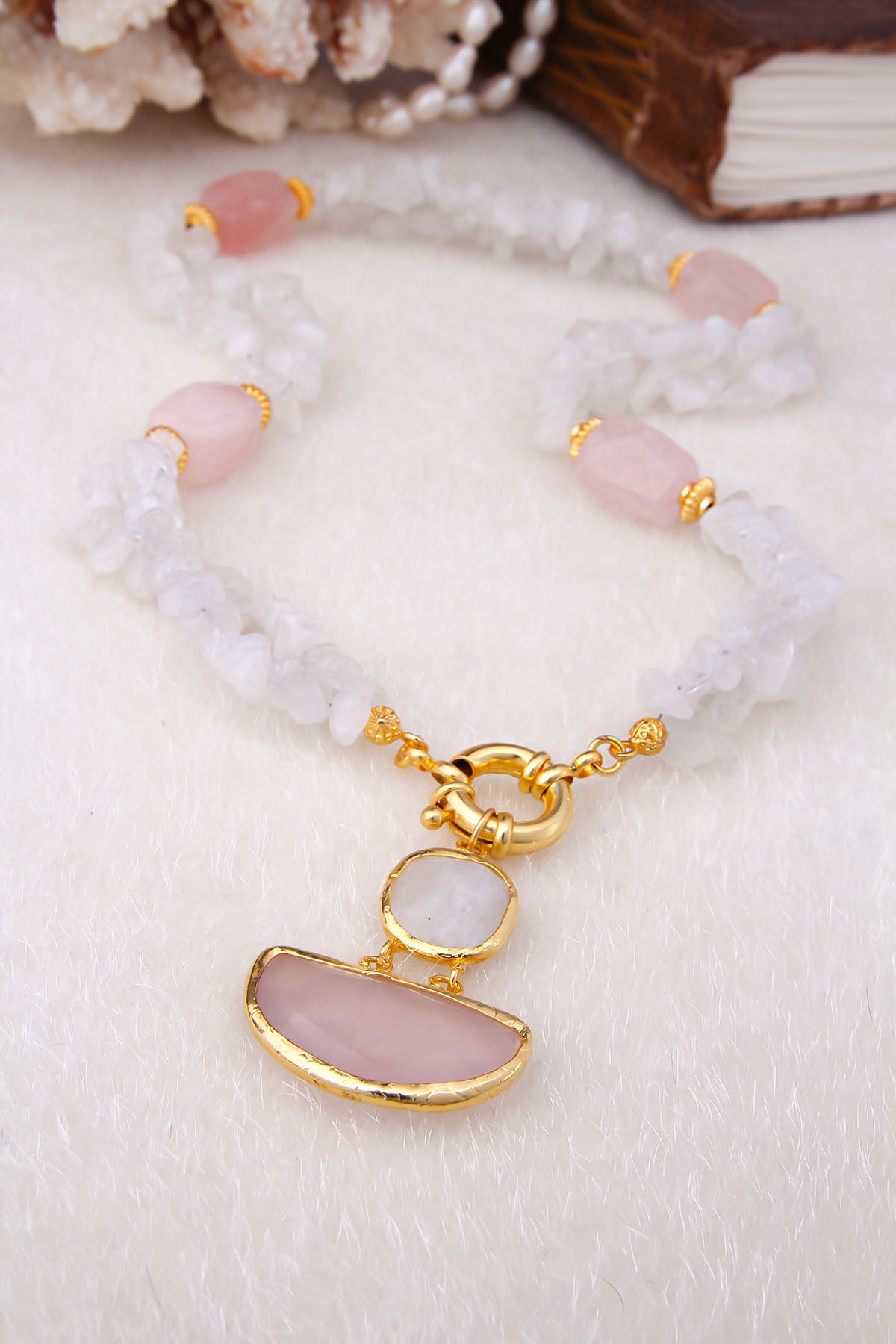 Pink Quartz & Moonstone Collier