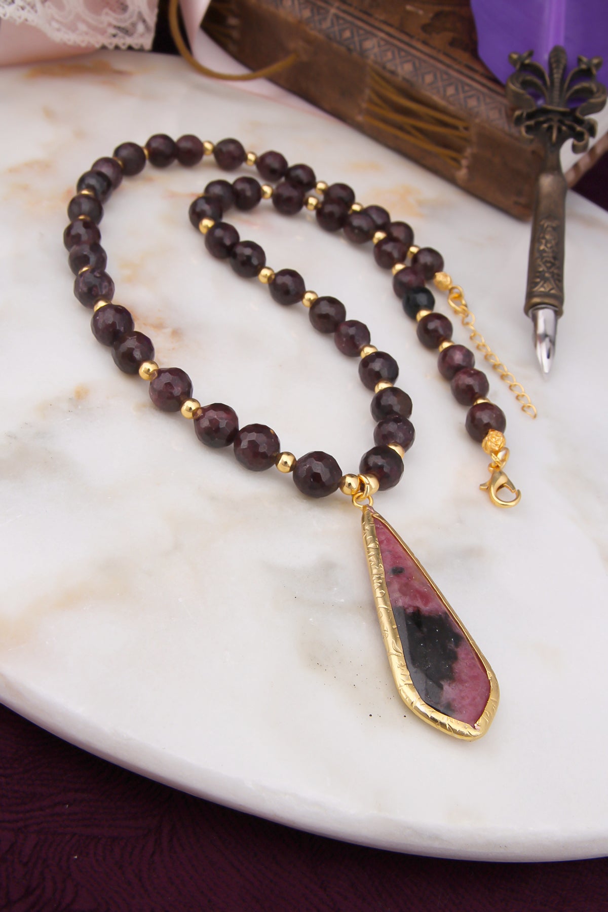 Rhodonite & Granit Collier