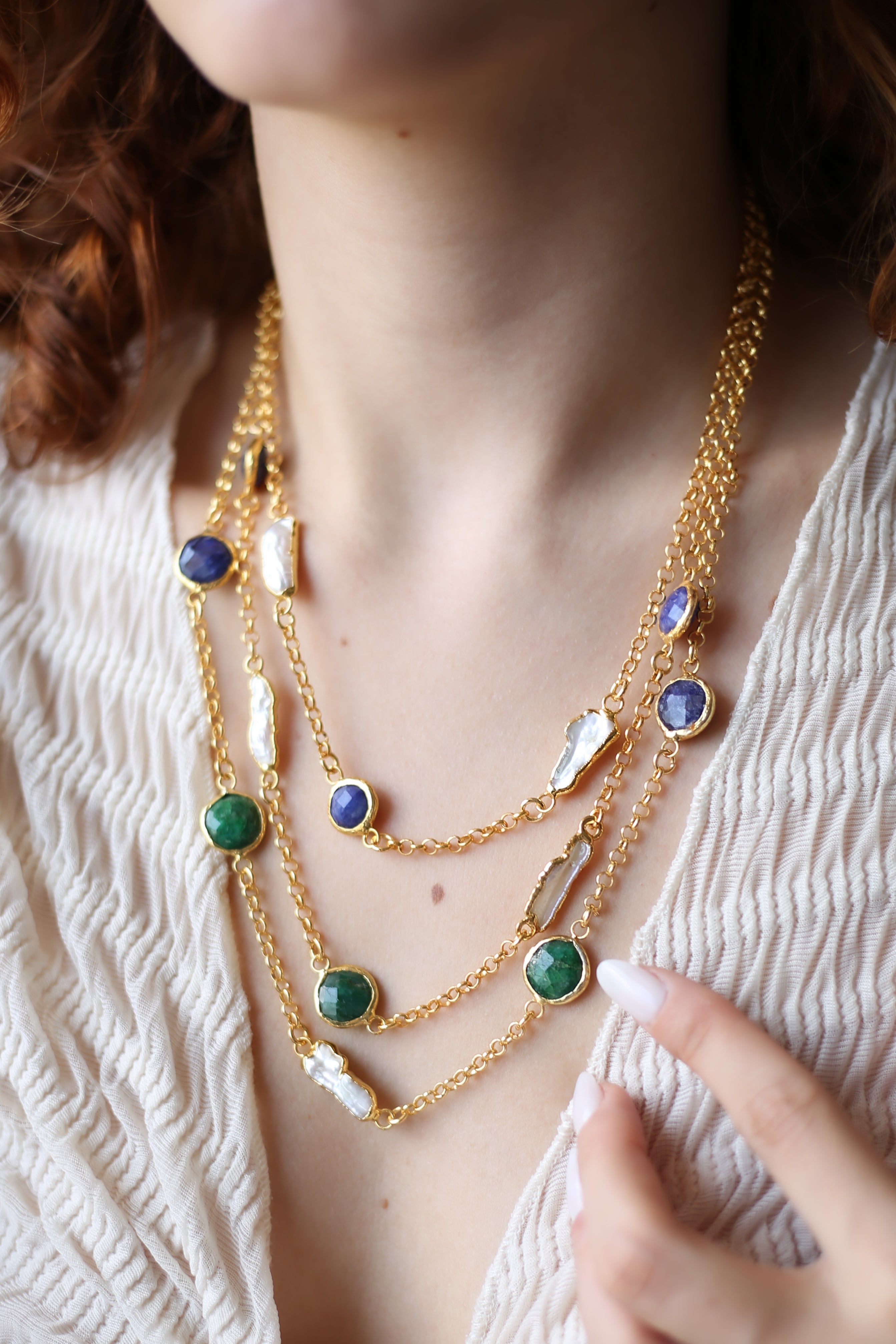 Agate & Lapis & Pearl Collier