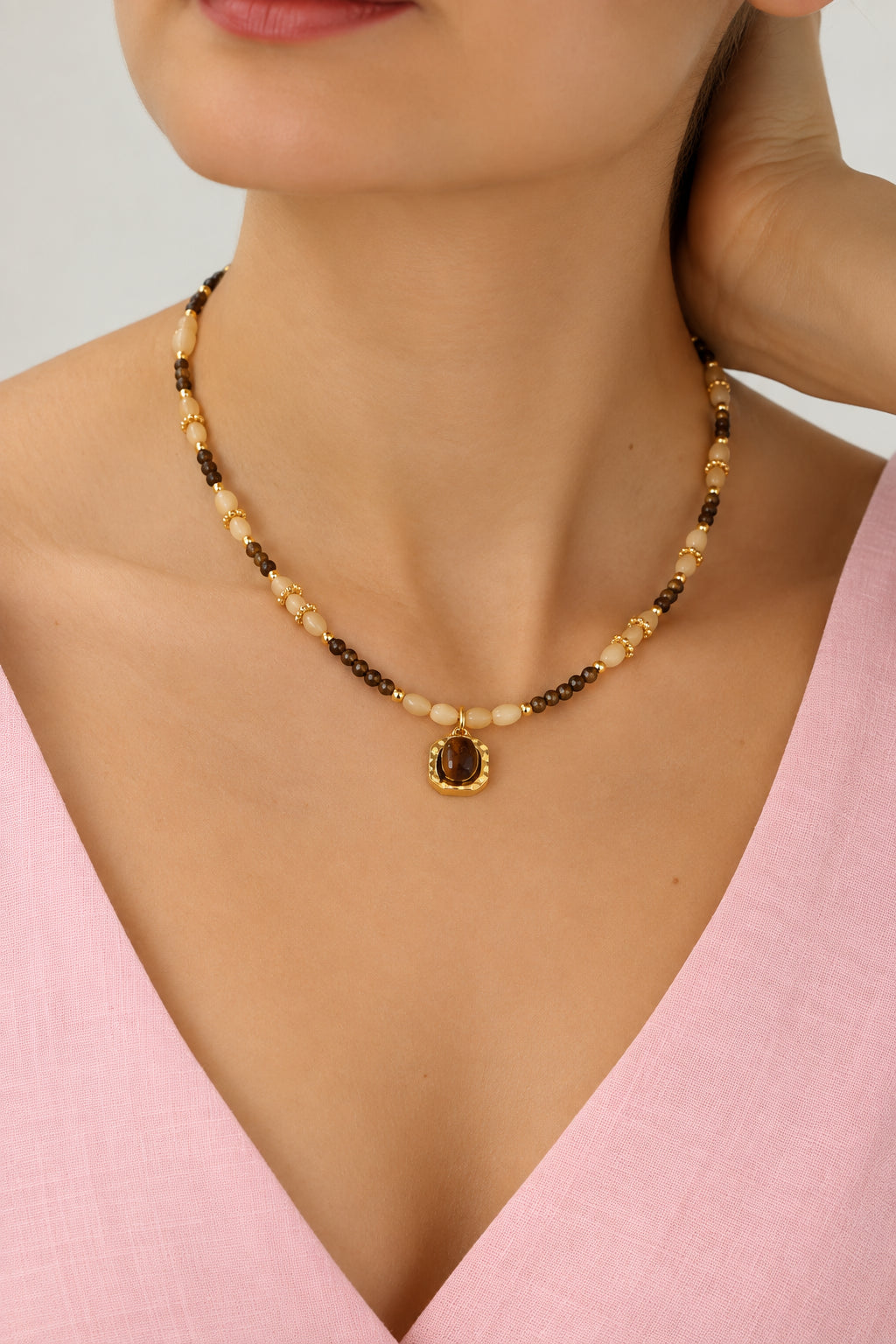 Tiger Eyes & Nacre Necklace