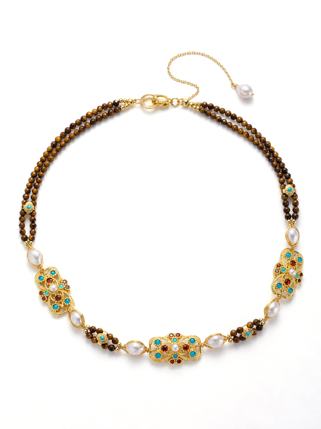 Tiger Eyes & Pearl Necklace