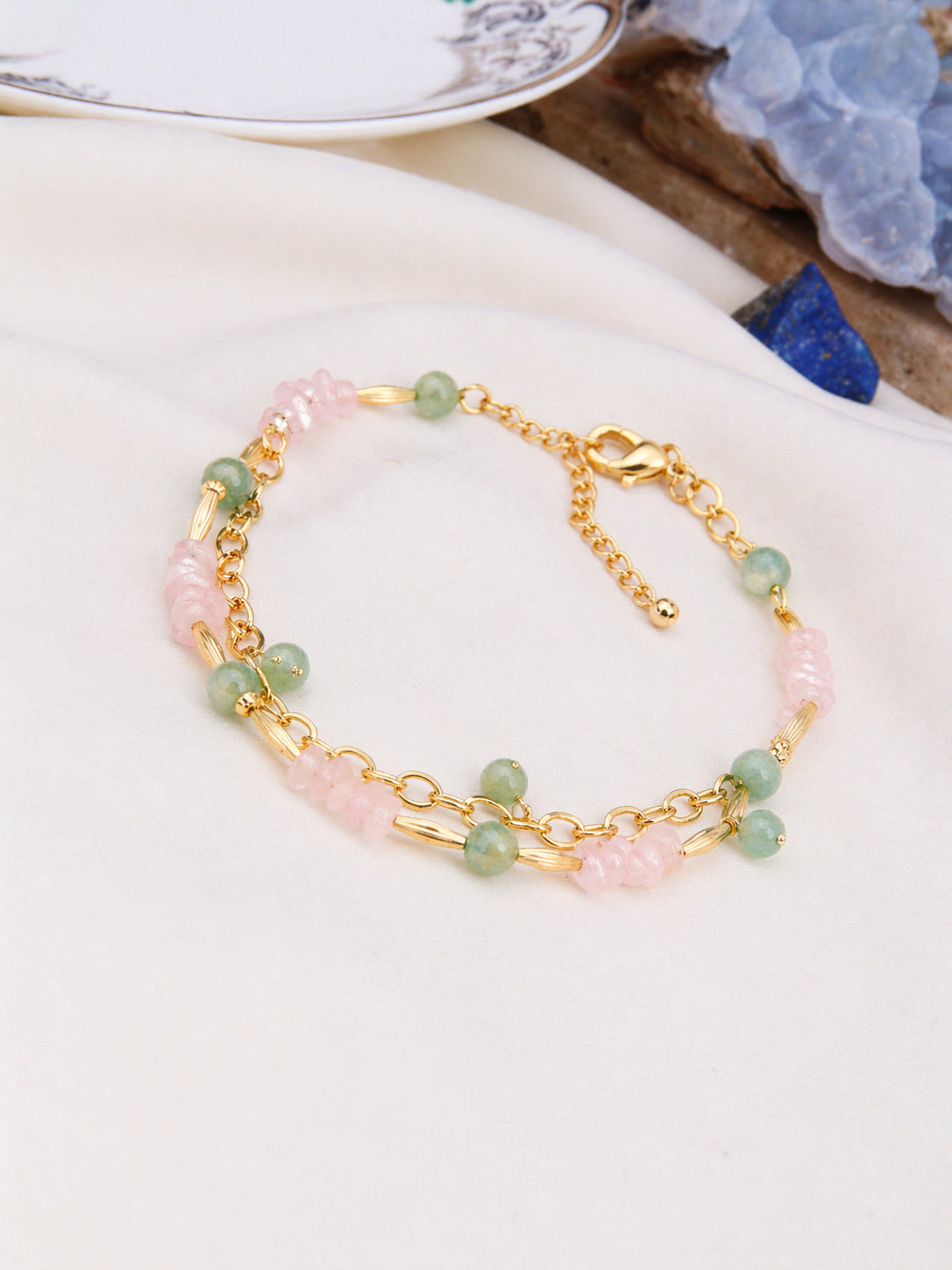 Turquoise & Pink Quartz Anklet