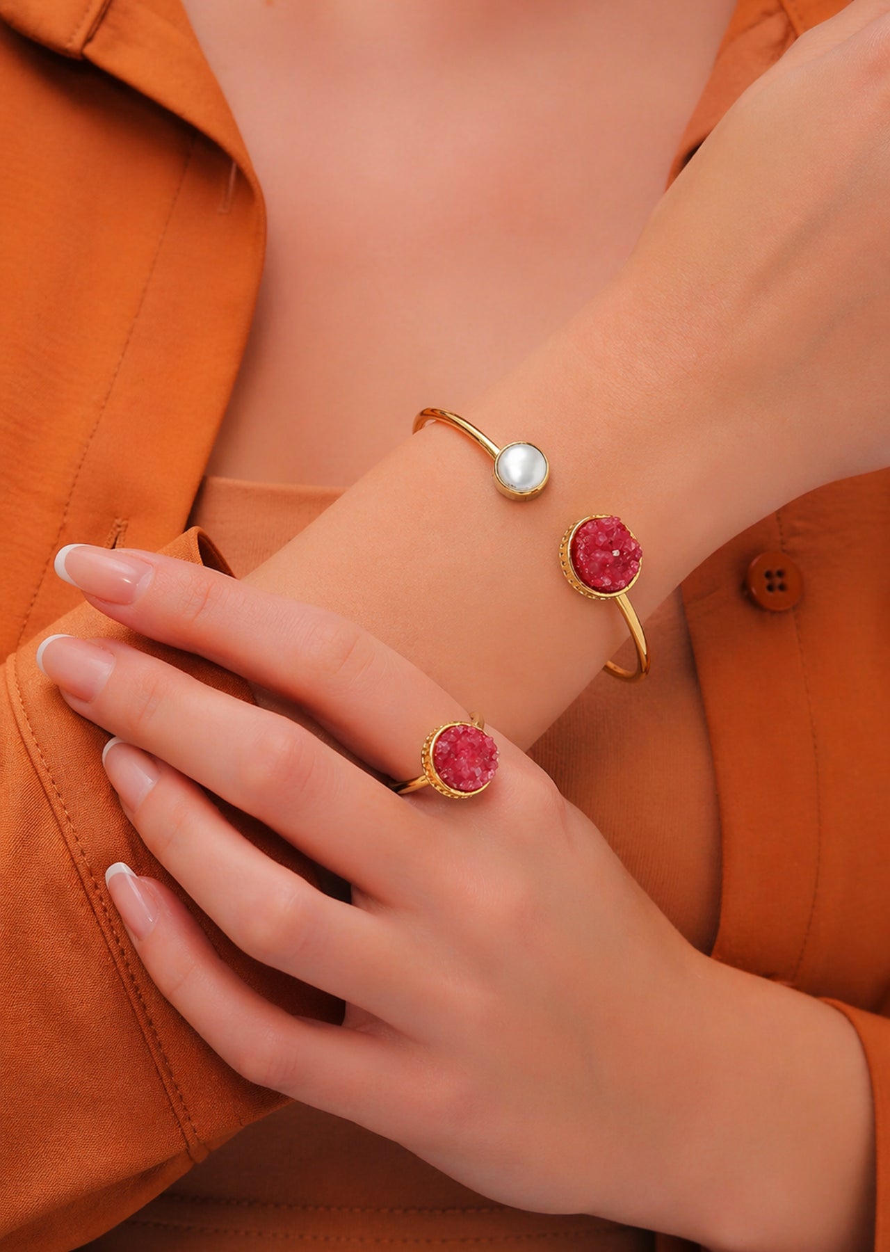 Pearl & Quartz Bracelet Ring Set