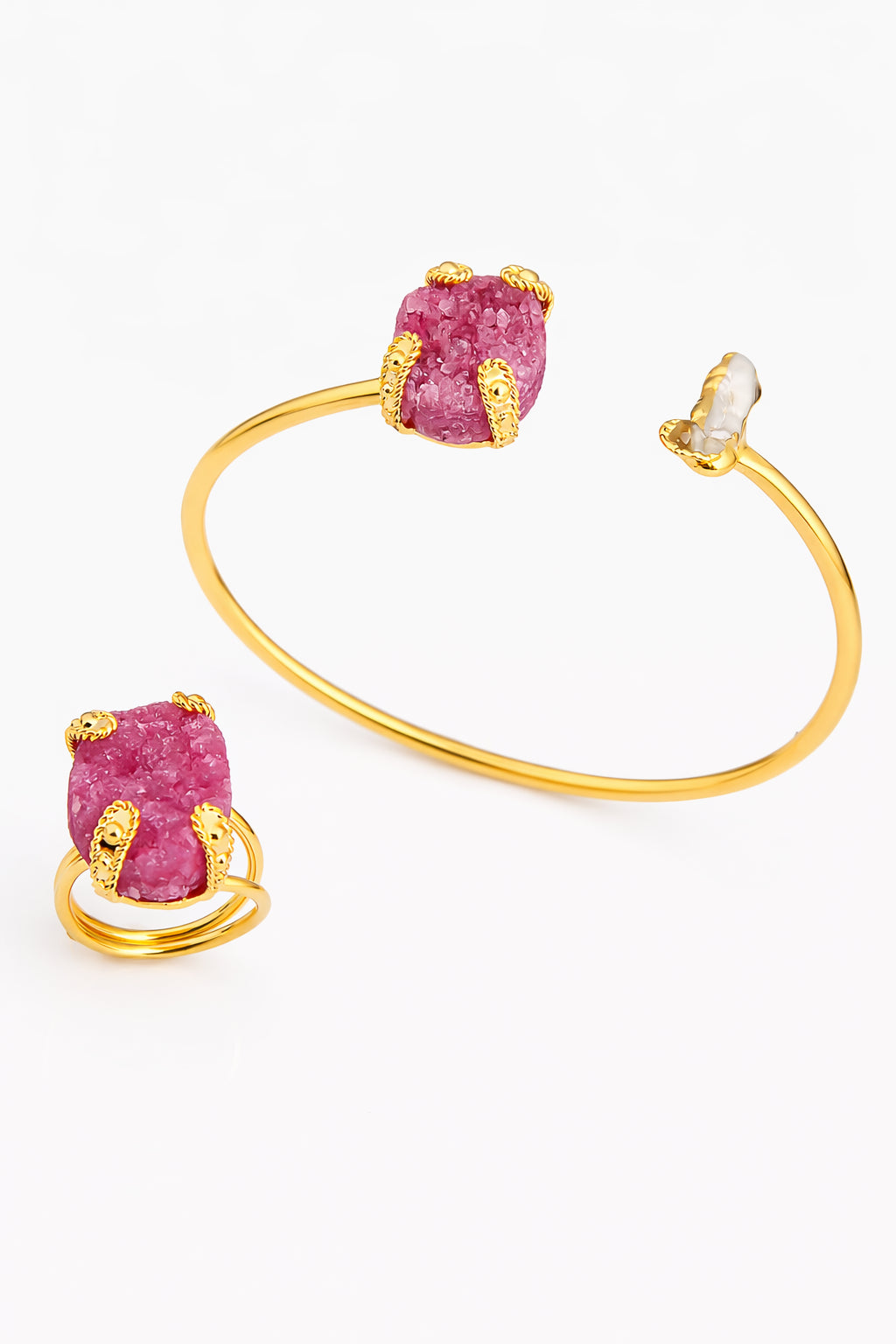 Pearl & Quartz Bracelet Ring Set