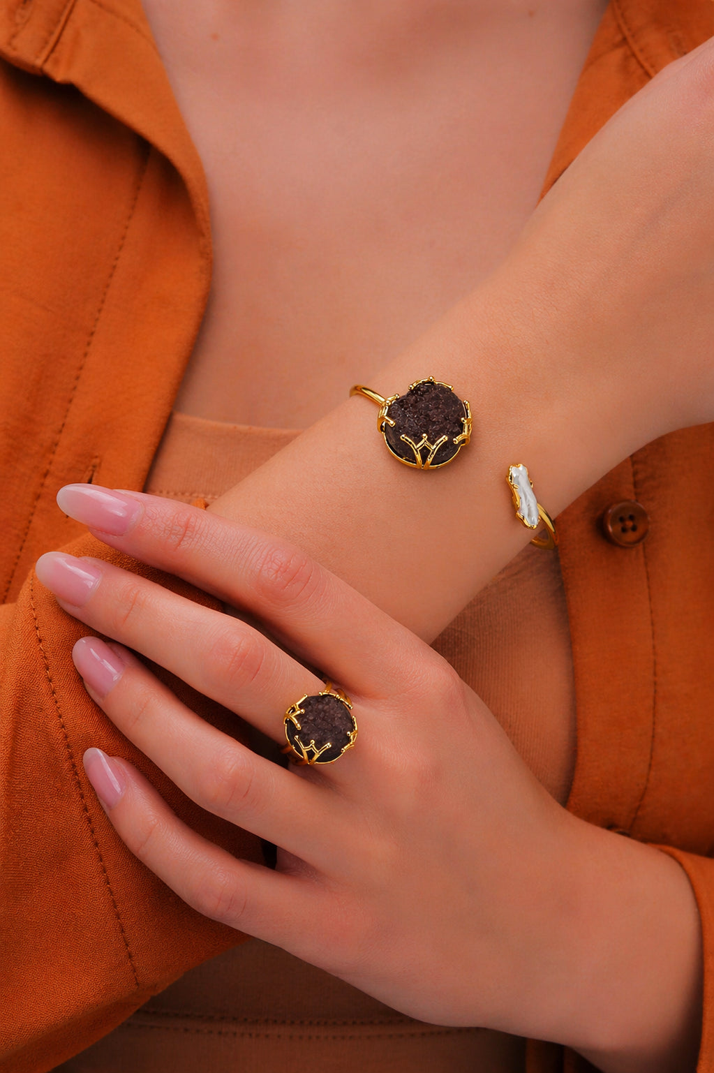 Pearl & Quartz Bracelet Ring Set