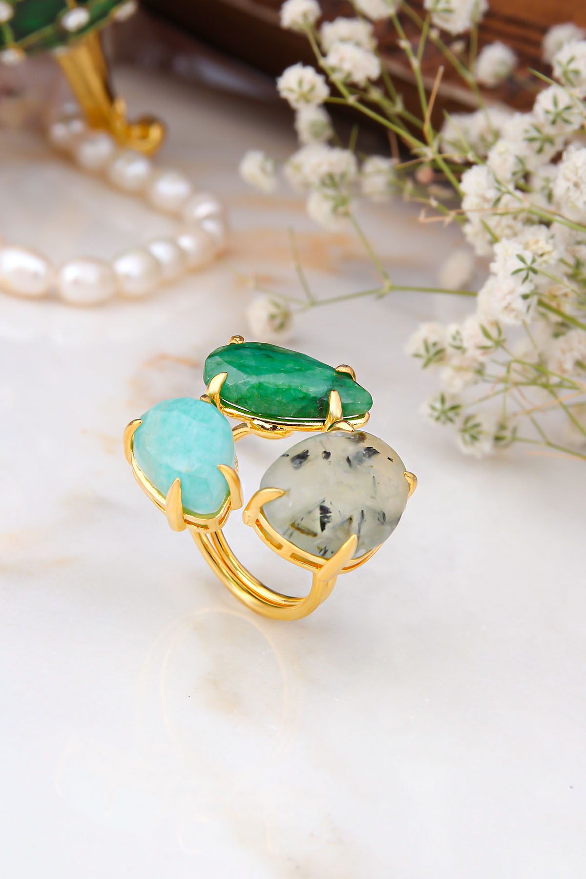 Agate & Prehnite & Amazonite Bagues