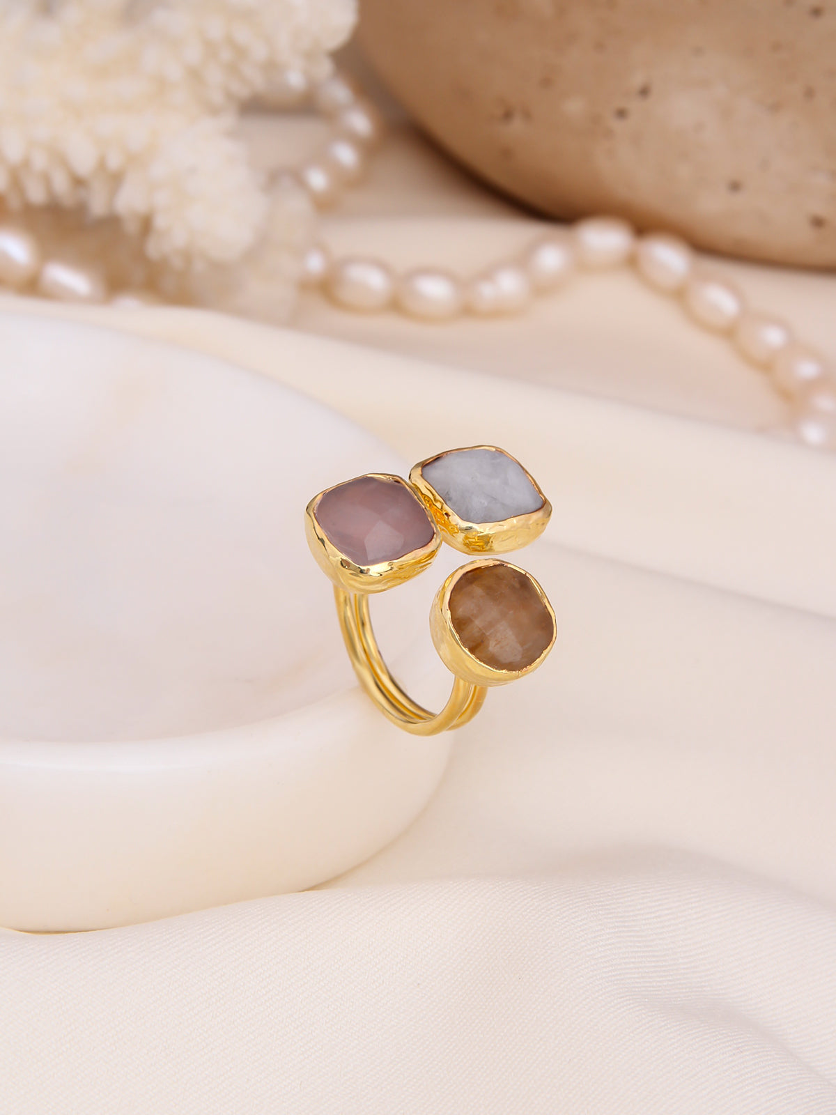 Citrine & Pink Quartz & Moonstone Bague