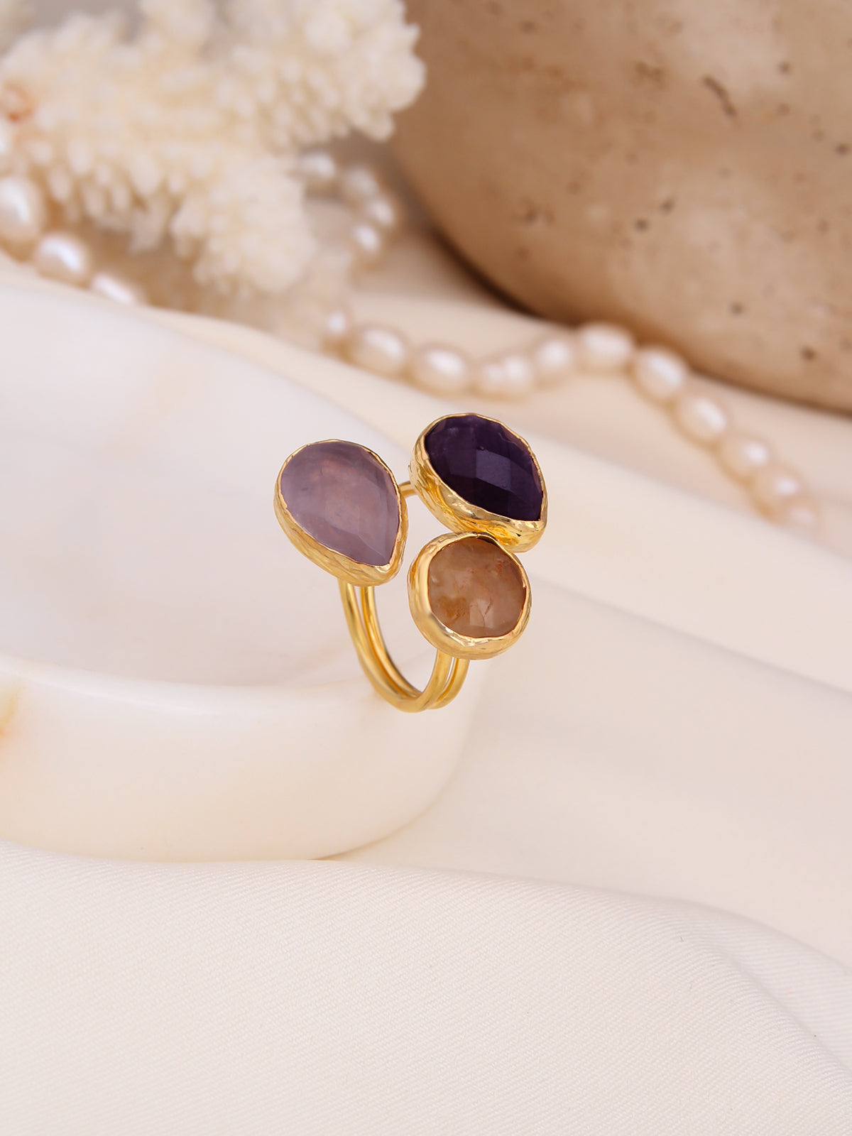 Citrine & Pink Quartz & Amethyst Bague
