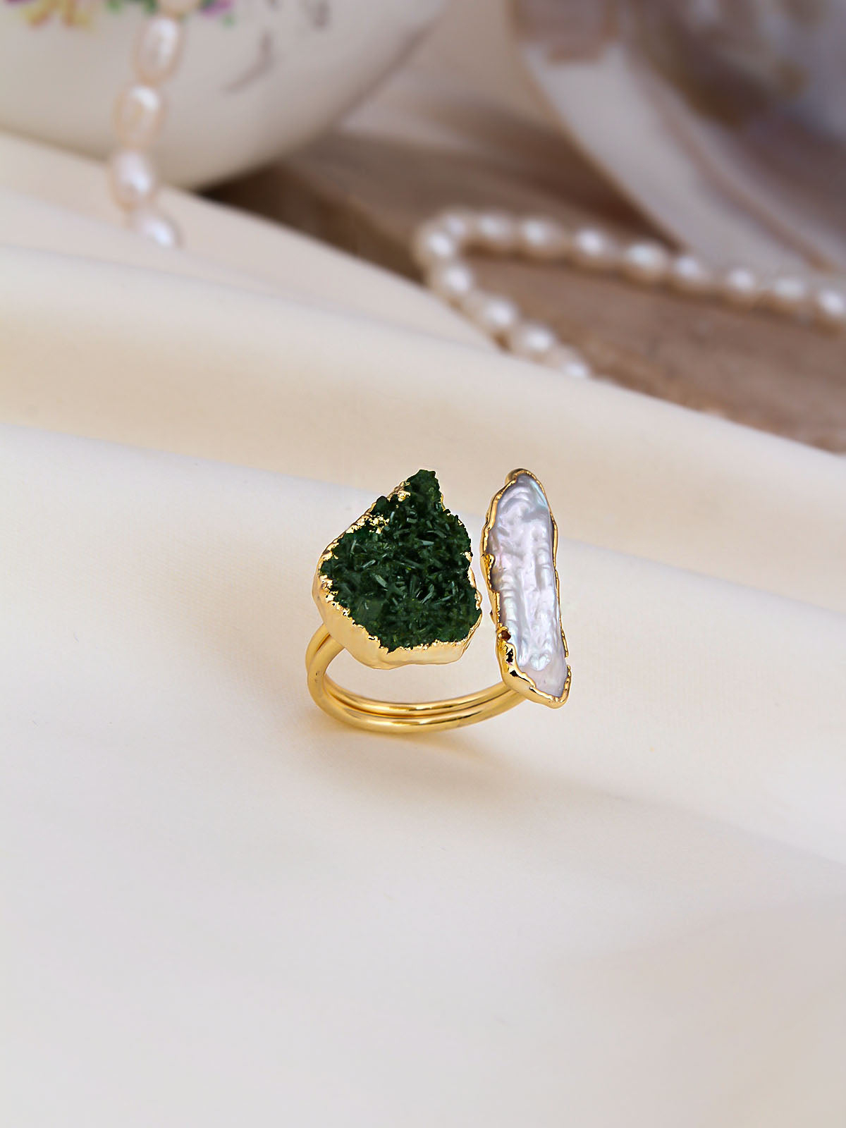 Forest Quartz & Pearl Bague