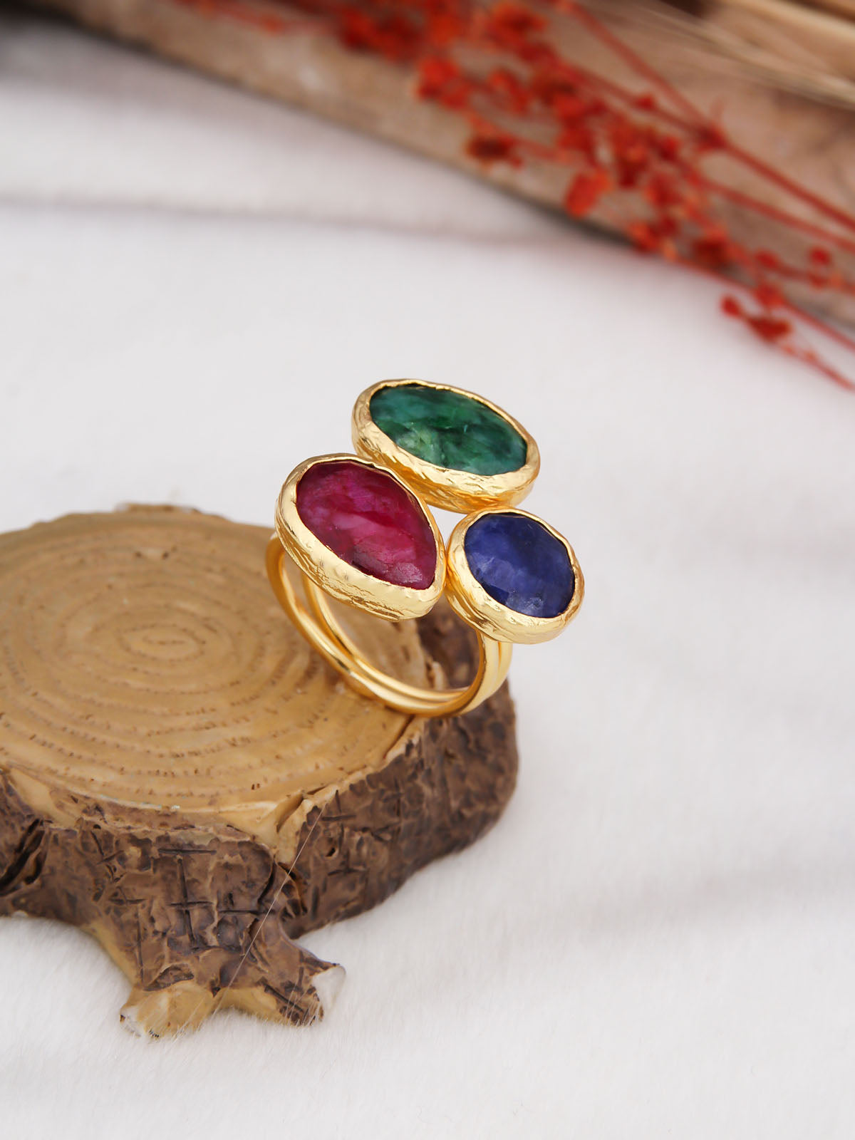 Agate & Lapis & Rodanhite Bague