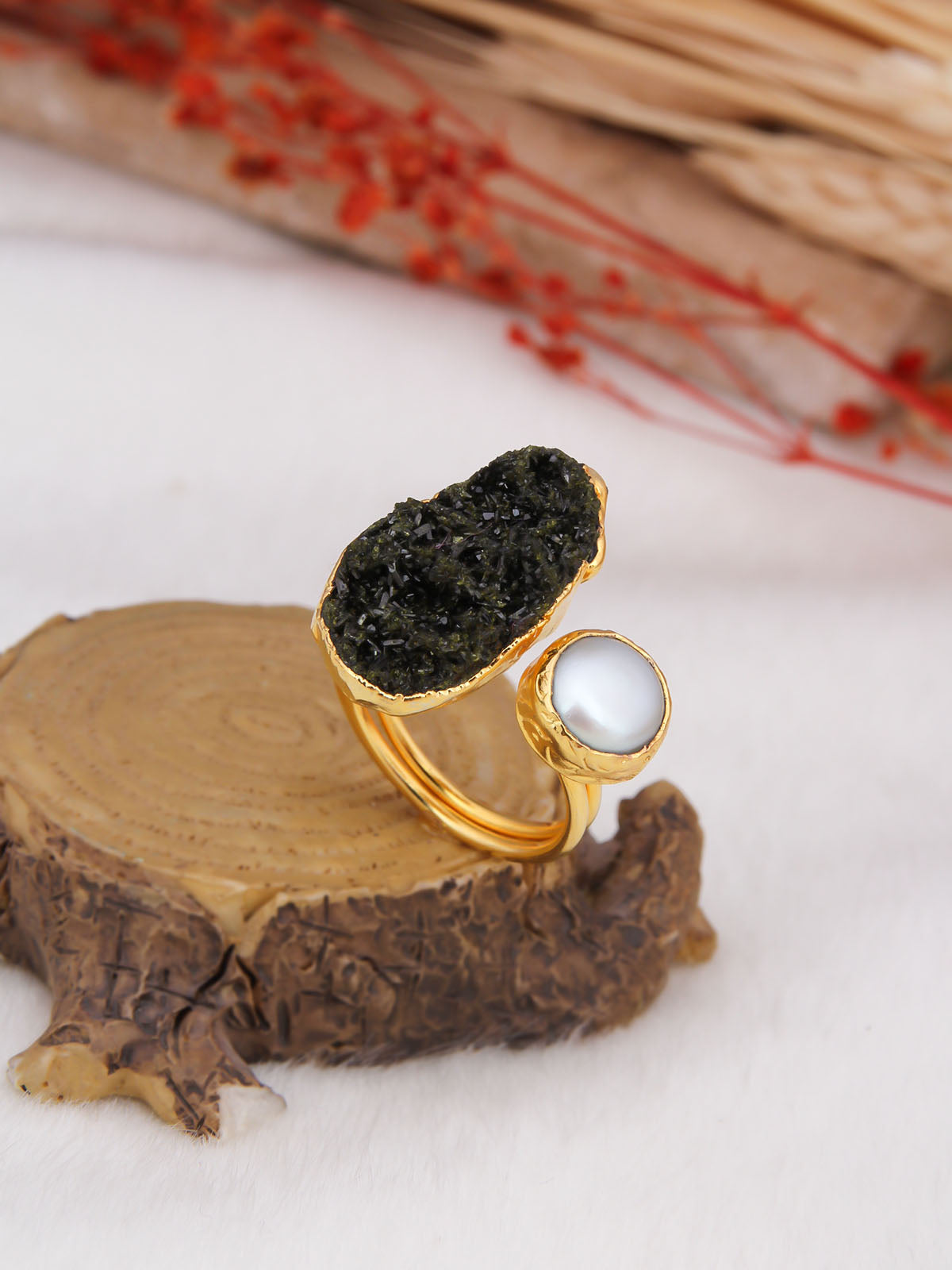 Forest Quartz & Pearl Bague
