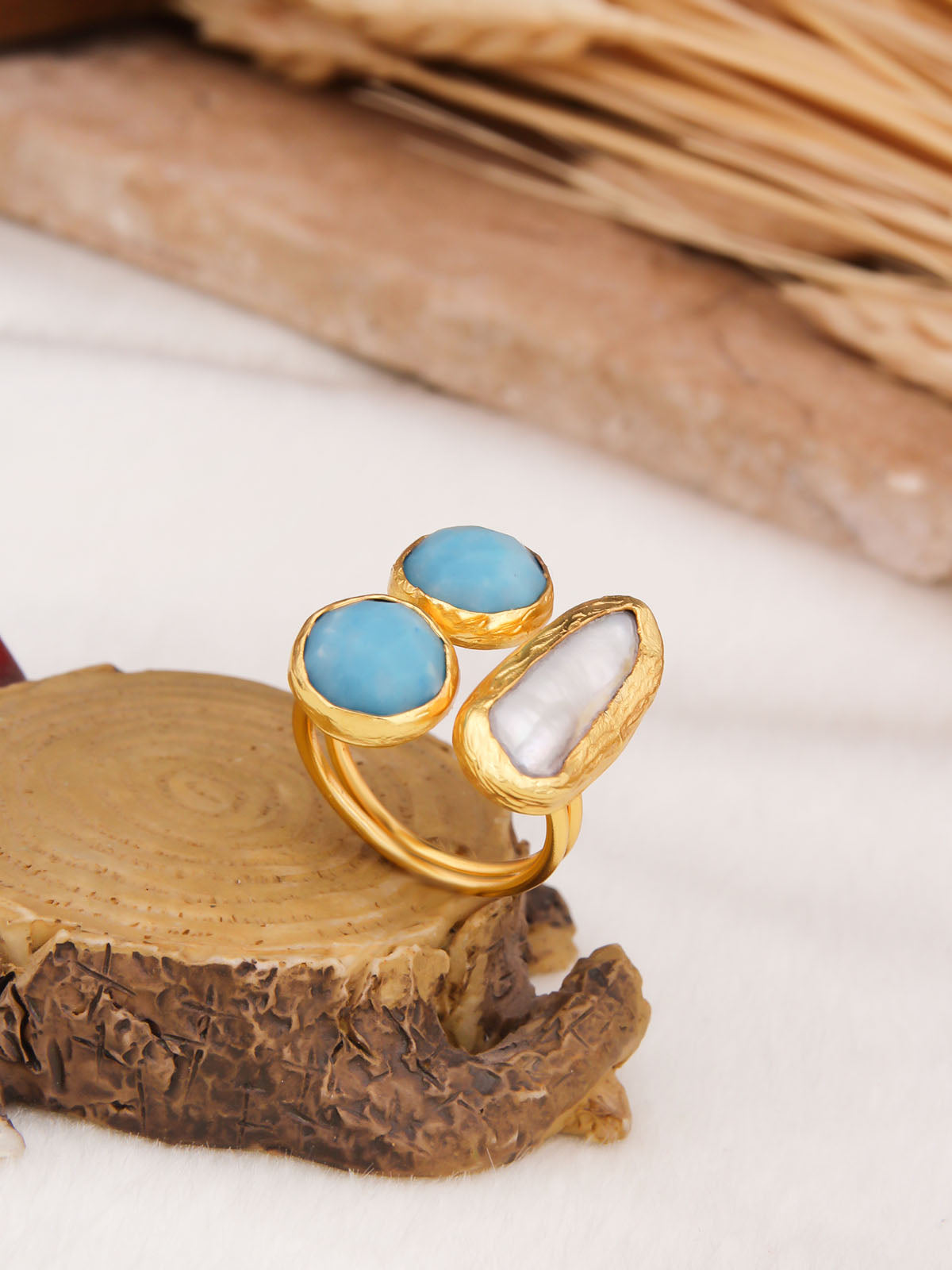 Blue Opal & Pearl Bague