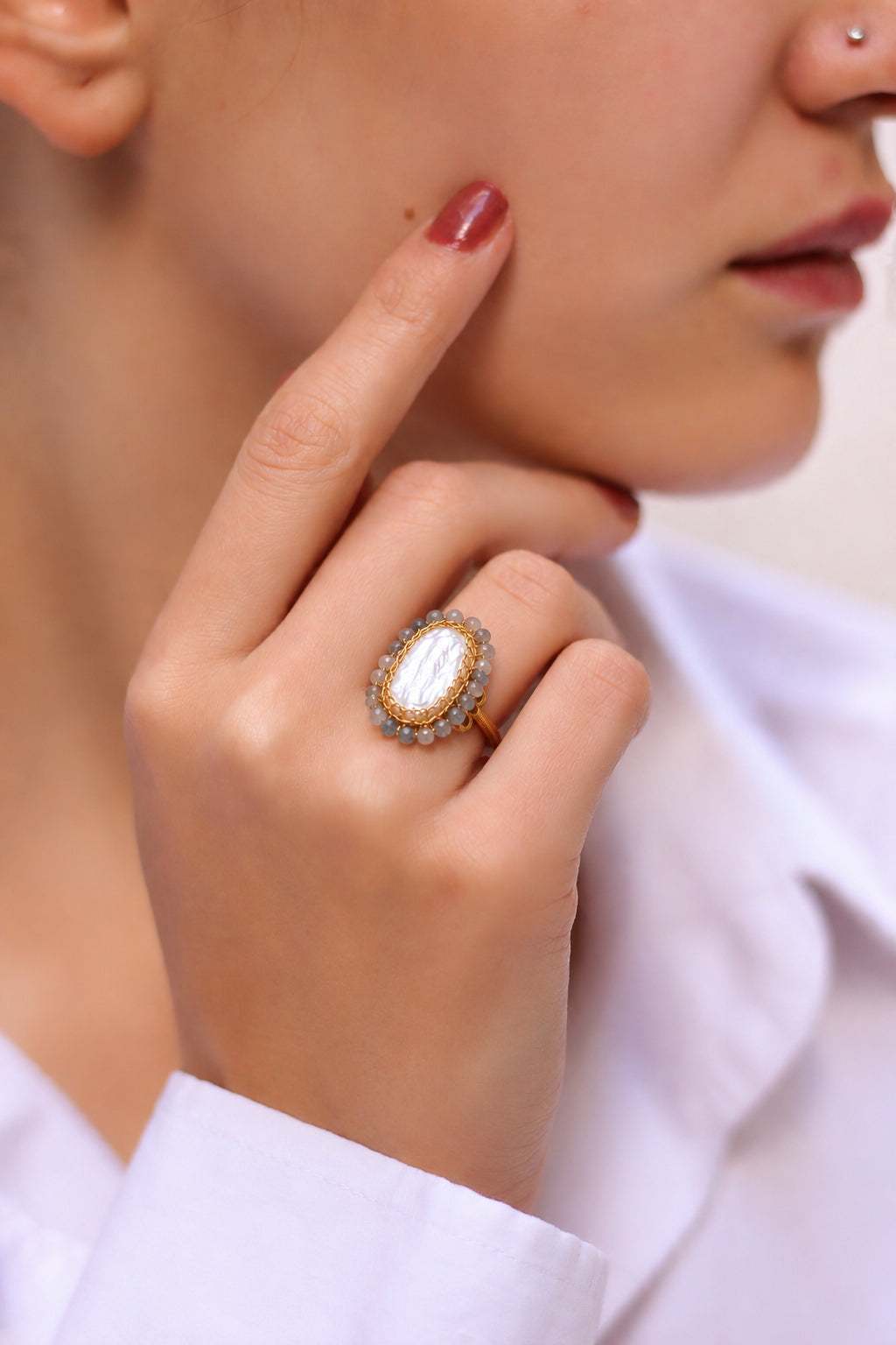 Pearl & Green Tourmalinte Ring