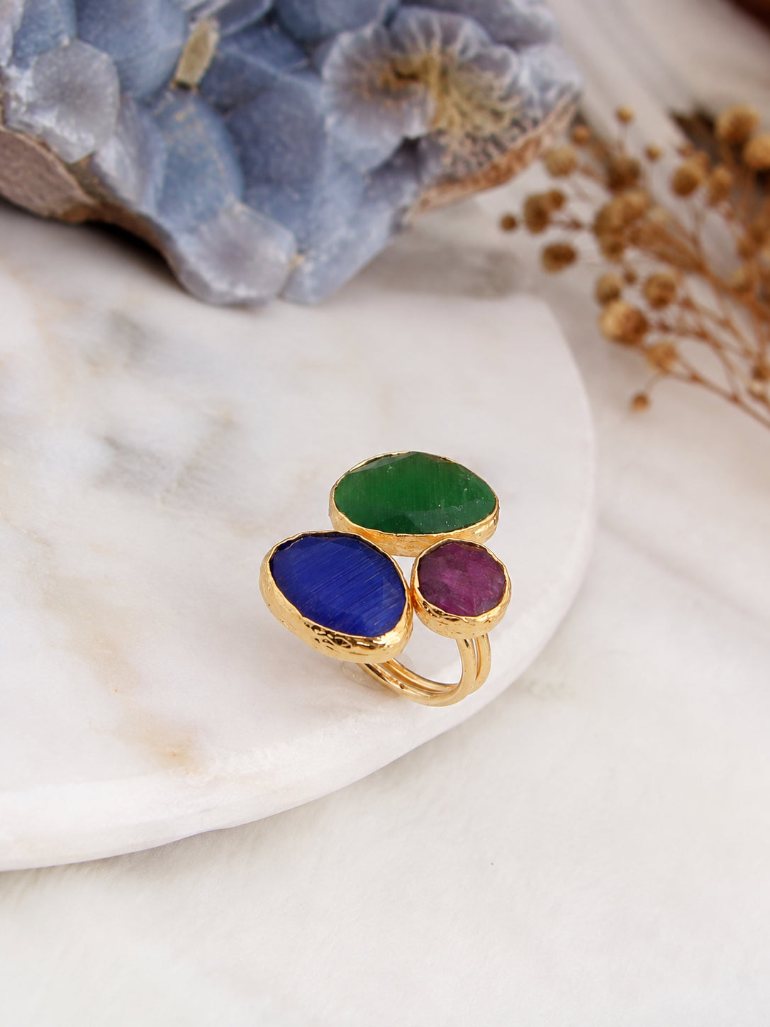 Root Ruby & Cat Eyes Ring