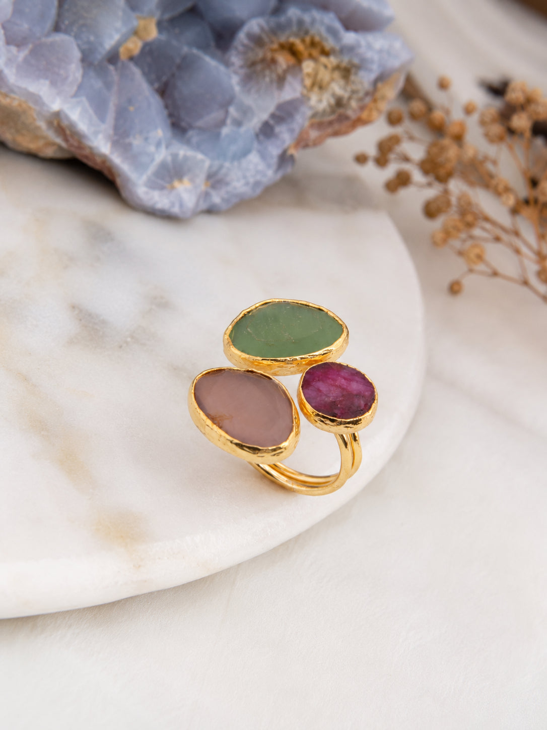 Root Ruby & Cat Eyes Ring