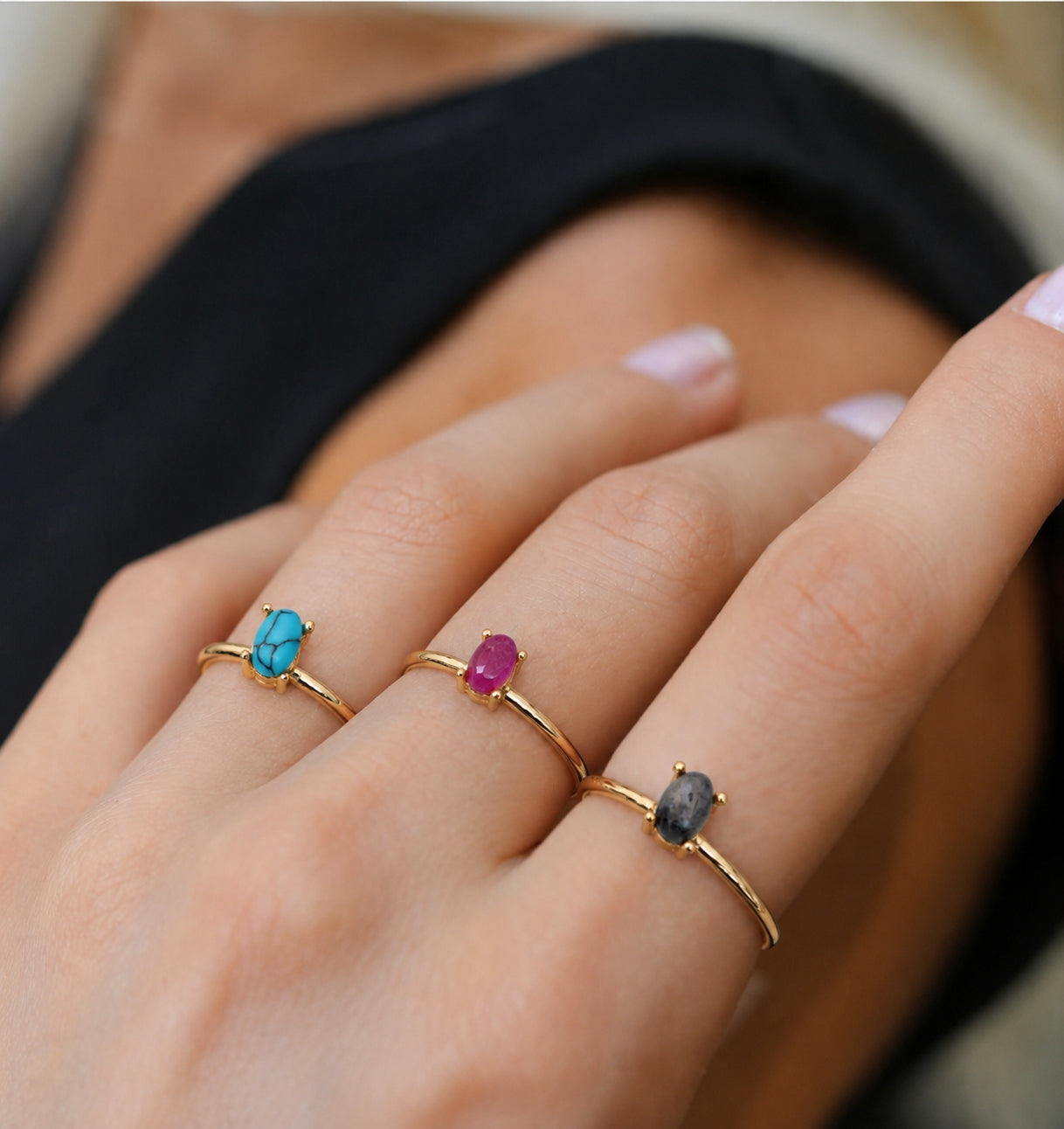 Turquoise & Black & Root Ruby Ring