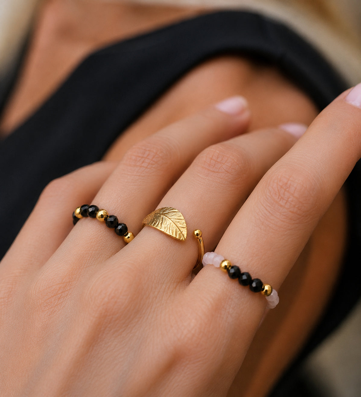 Onix & Pink Quartz Ring