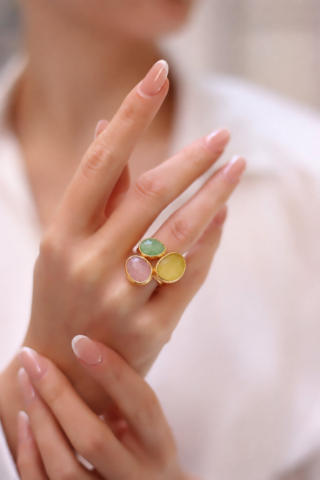 Amazonite & Cat Eyes Ring