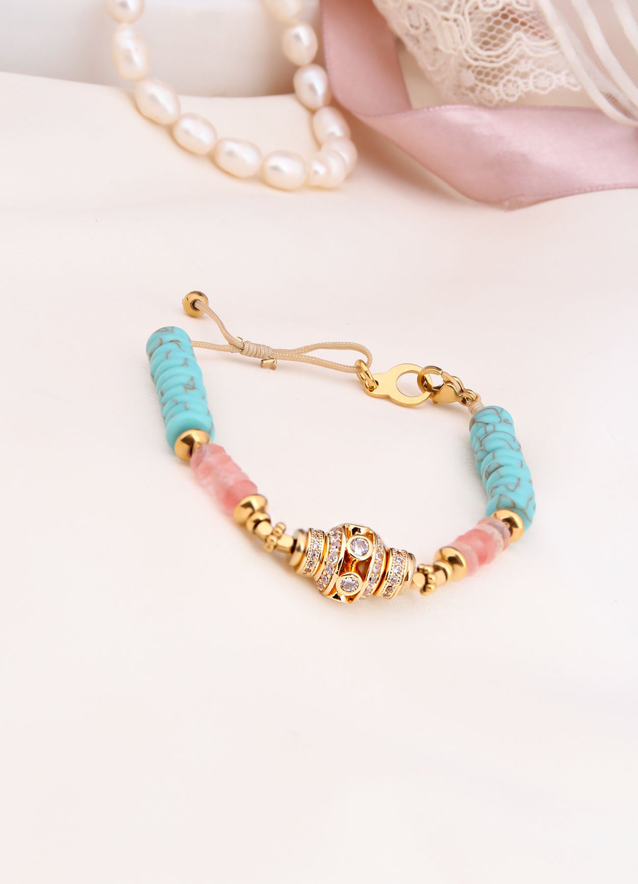Turquoise & Pink Quartz Bracelet