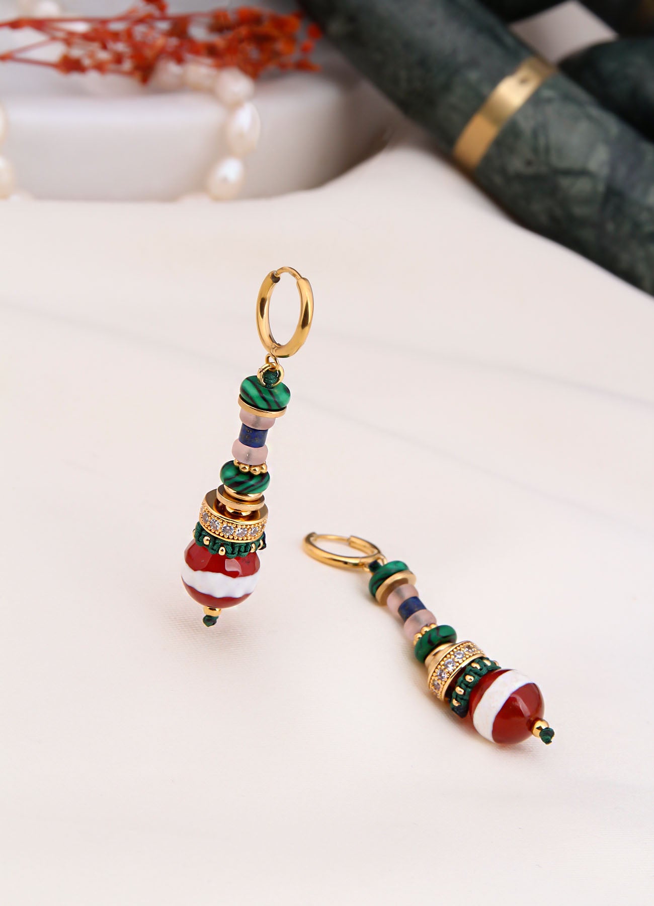 Malahite & Agate Earring