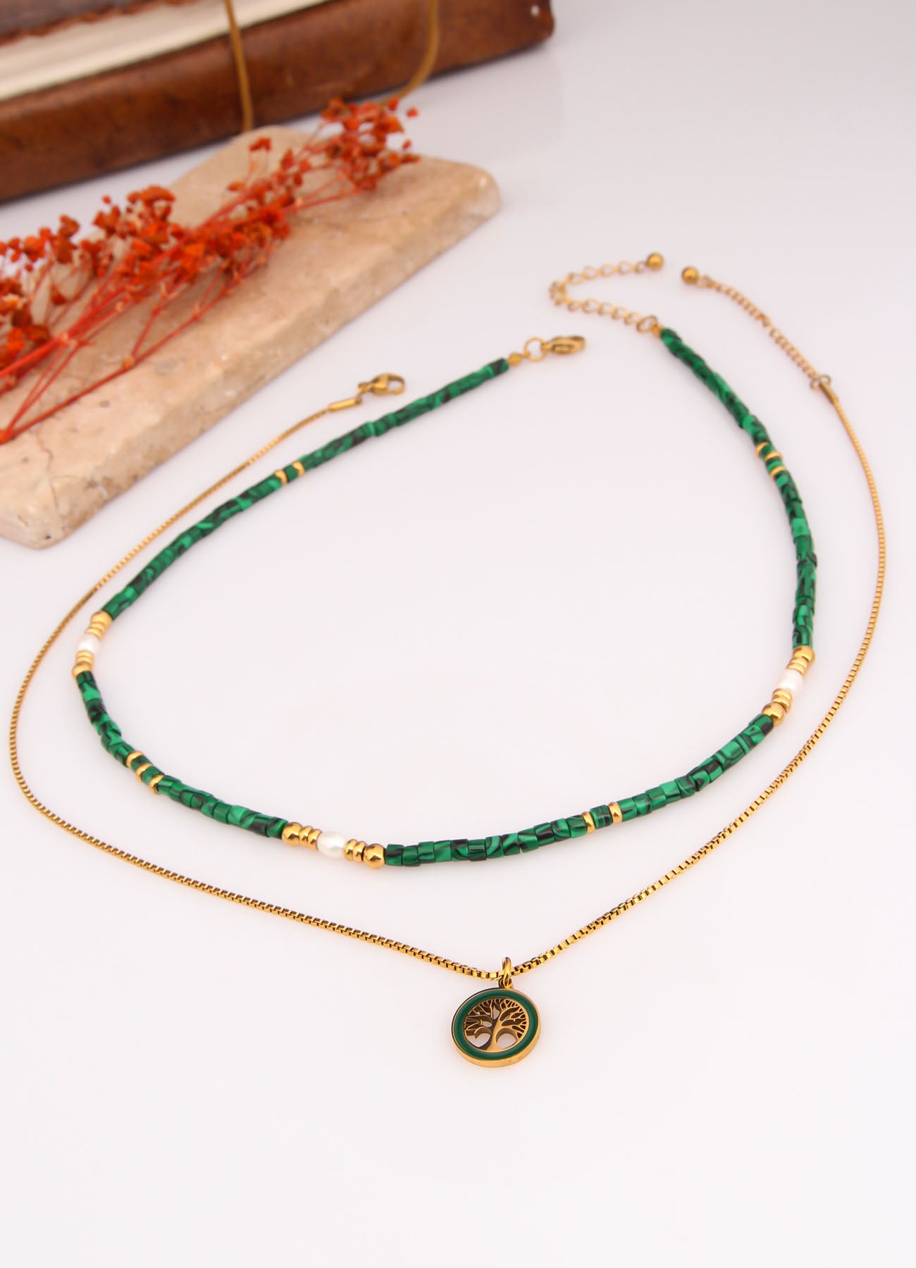 Malahite & Pearl Necklace